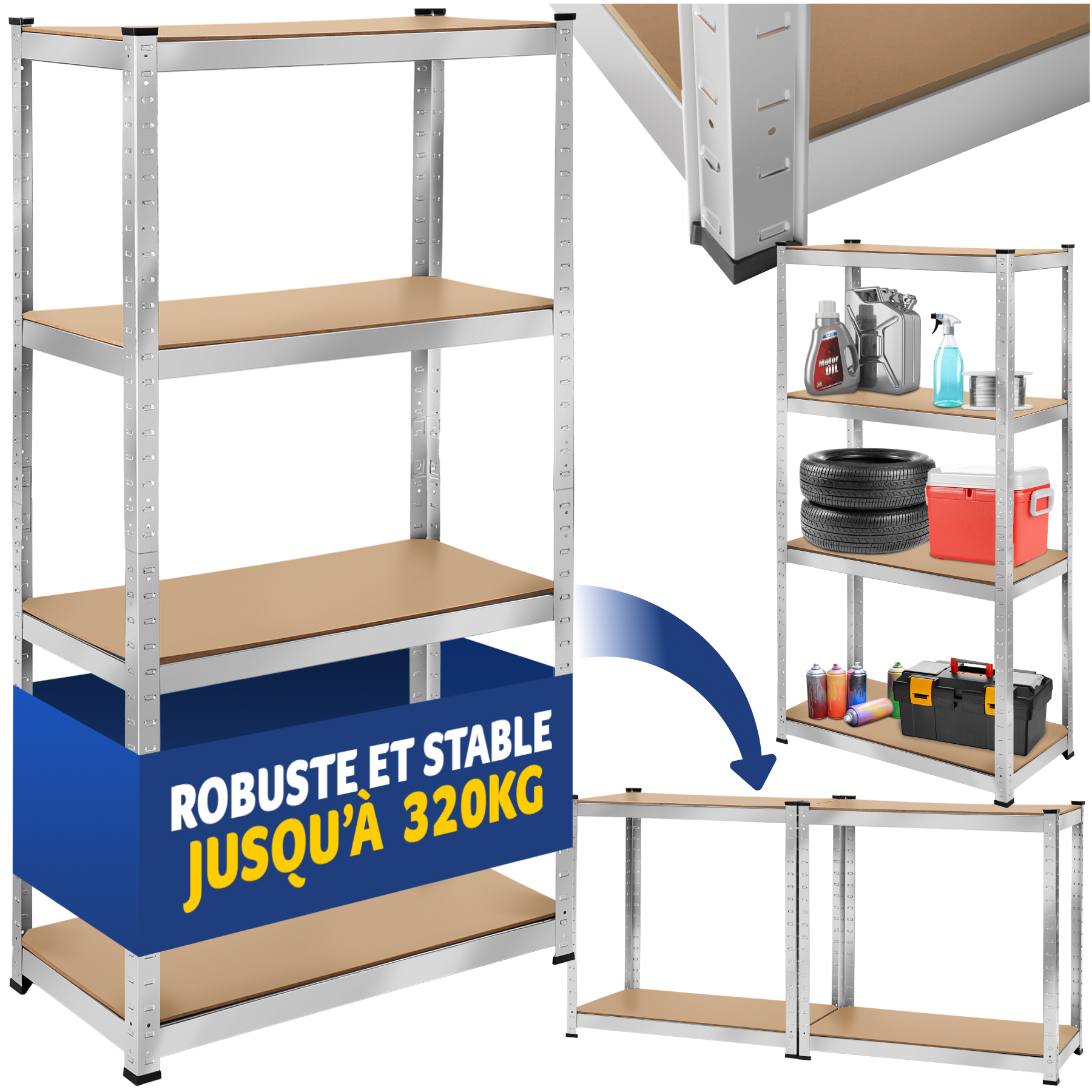 Étagère robuste pour charges lourdes - 160 x 80 x 40 cm, 320 kg de tectake