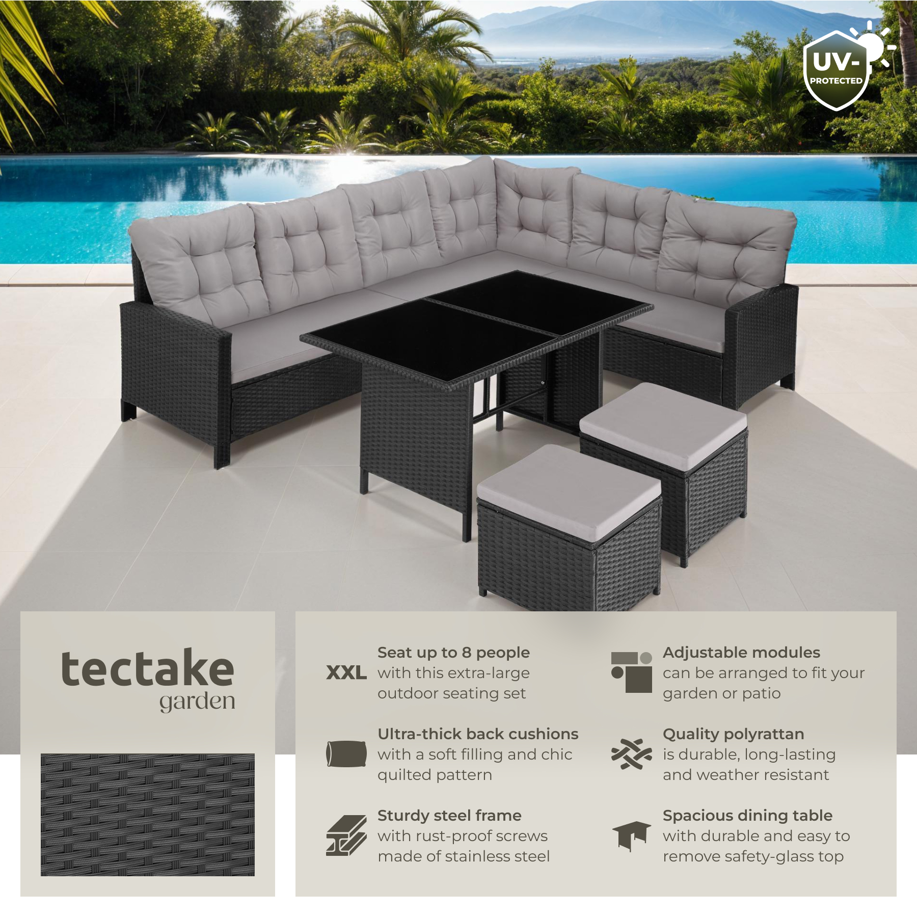 Corner Sofa Garden Furniture Table and Chairs Rattan Set Outdoor Metal Bistro - Picture 3 of 61