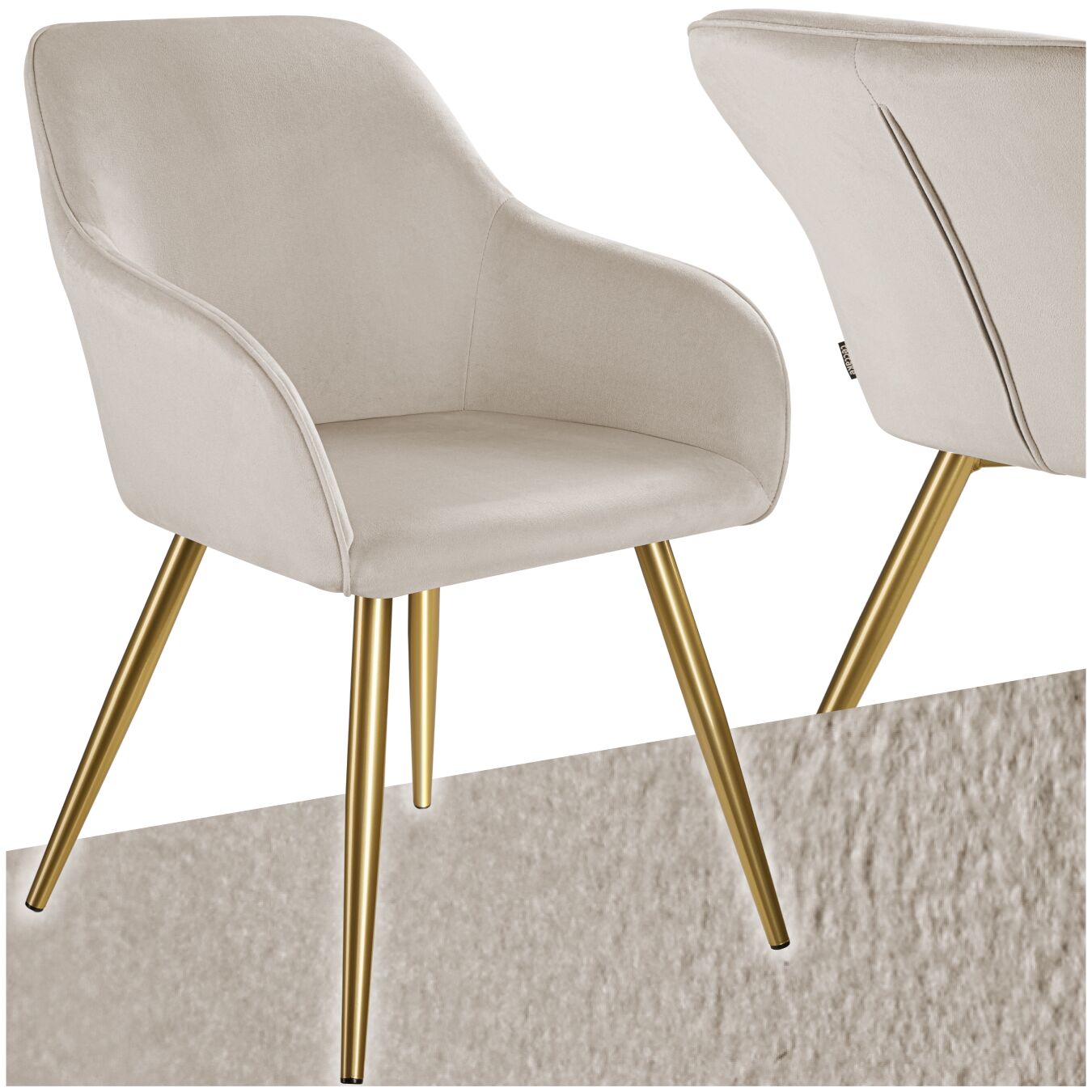 Esszimmerstuhl Marilyn Samtoptik, goldene Stuhlbeine - taupe/gold, pro Stück