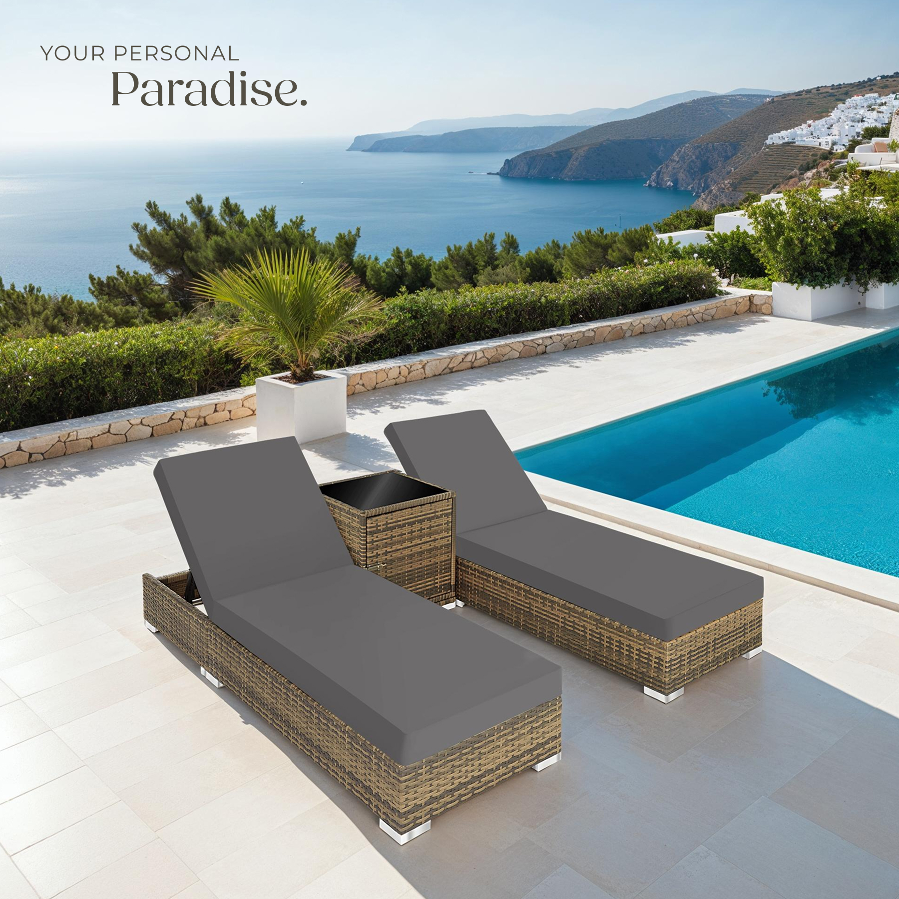 Garden Table Chairs Rattan Furniture Set Outdoor Sun Lounger Loungers Reclining - Picture 57 of 61