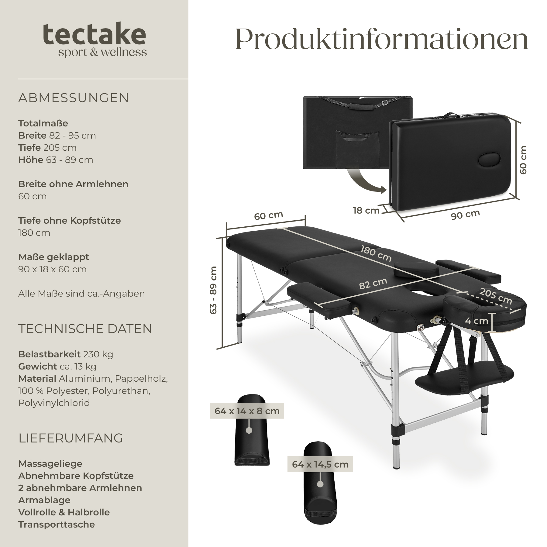 Mobile Alu Massageliege klappbar Massagetisch Massagebank Liege 2 Zonen Tasche