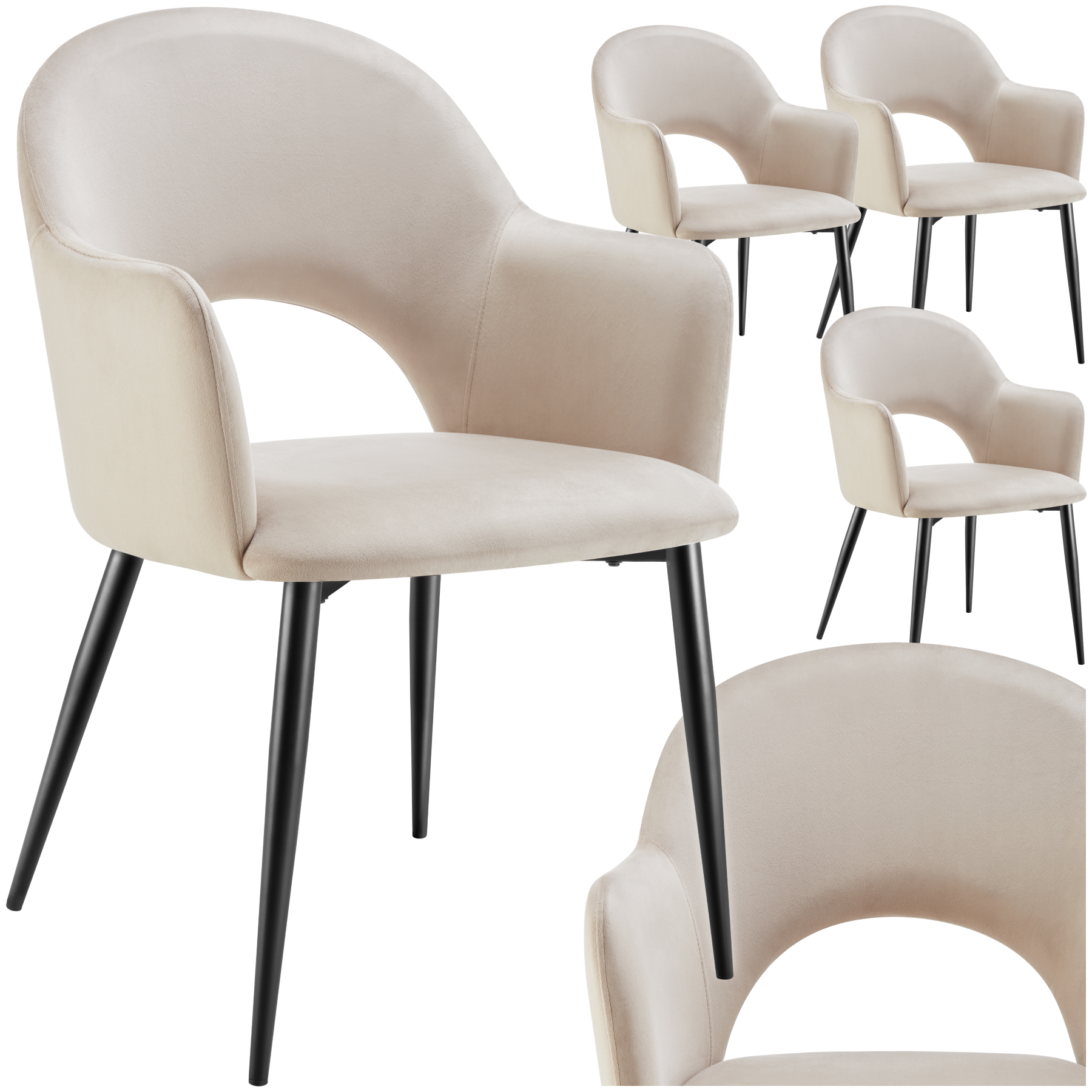 Eetkamerstoel Sachel, fluweellook, gestoffeerd, 120 kg - crème, Set van 4