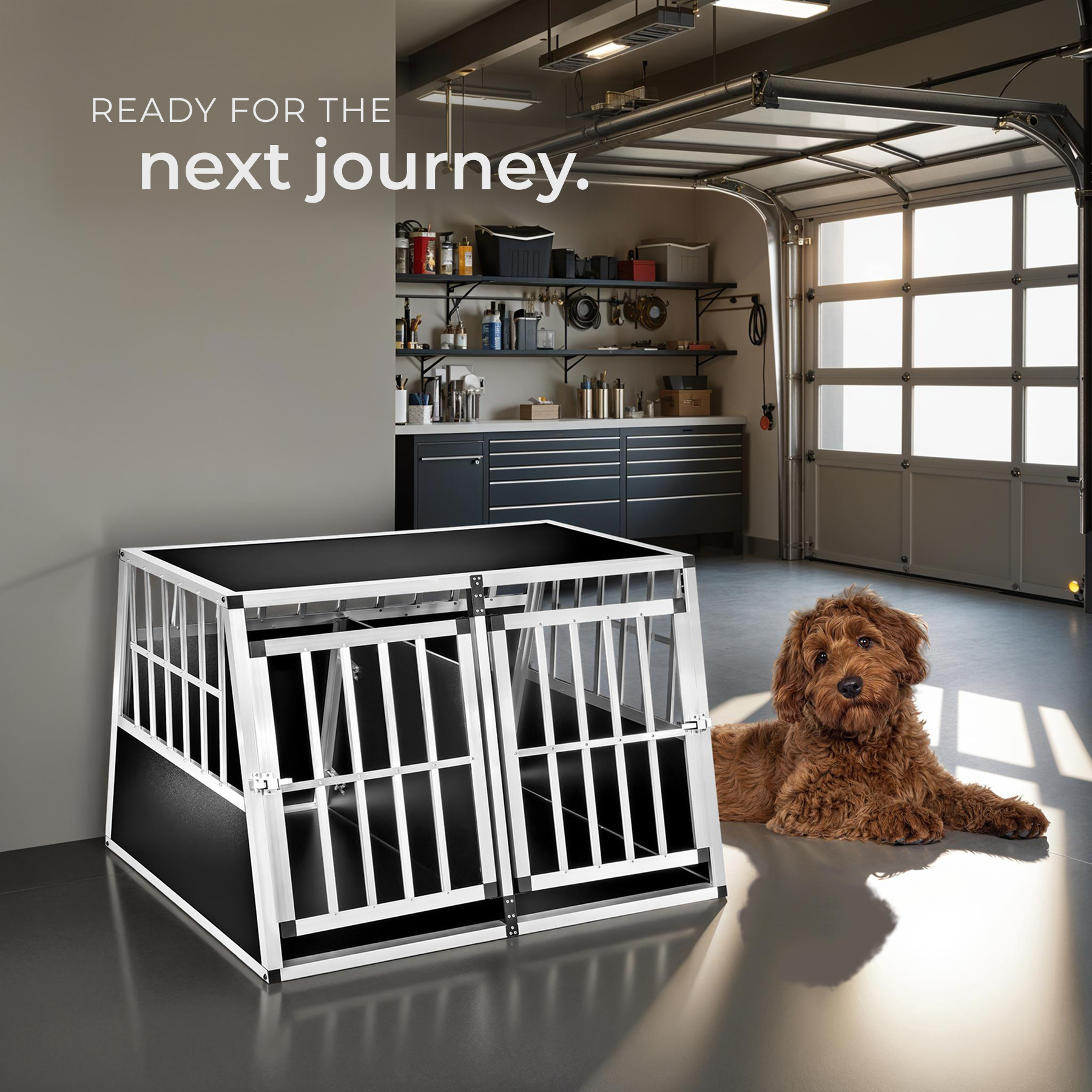 Dog Crate Travel Box Car Transport XXL Double Cage Lockable Angled Walls Pen - Picture 21 of 25