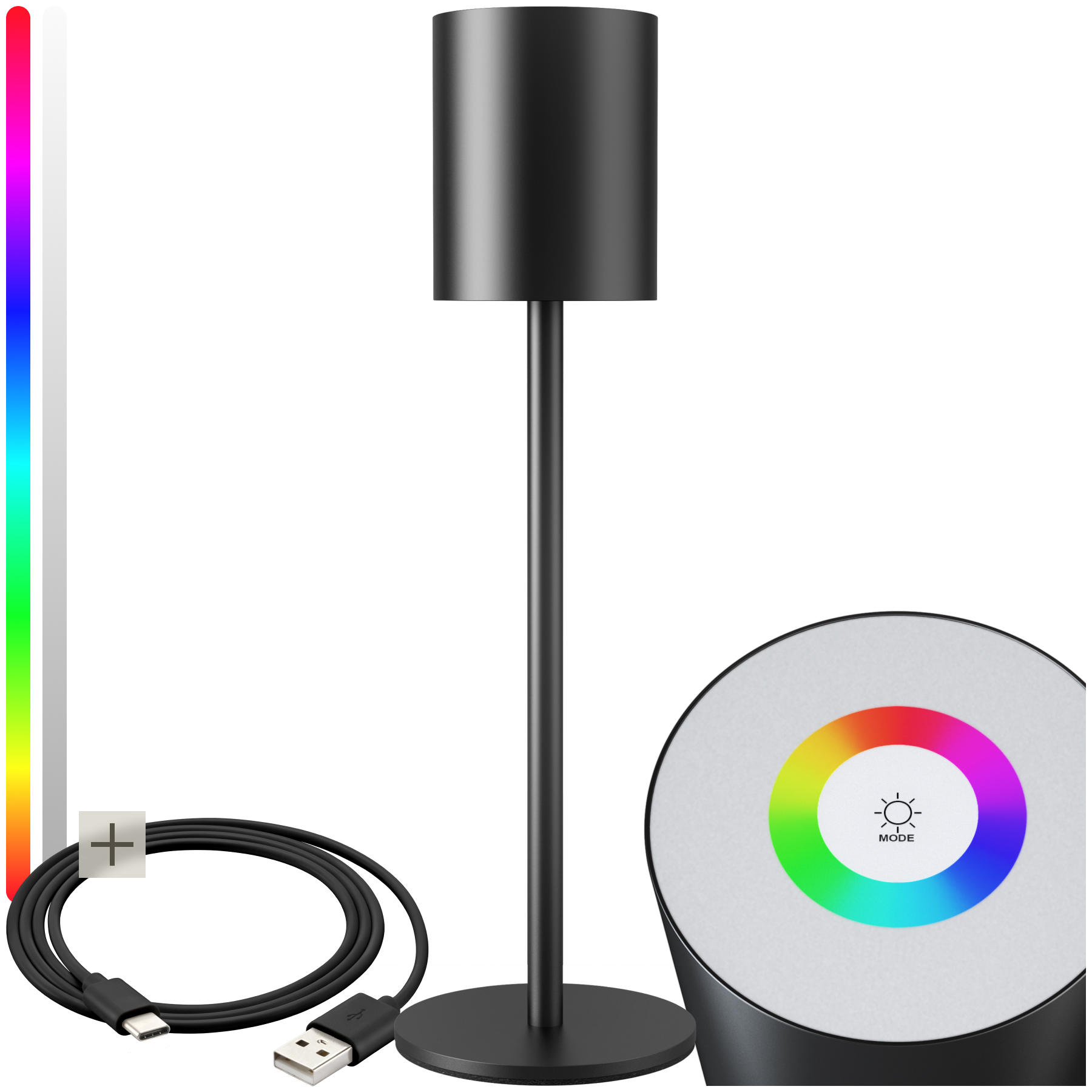 Moderne Tischlampe Corly, LED, 7 Lichtfarben, dimmbar - schwarz