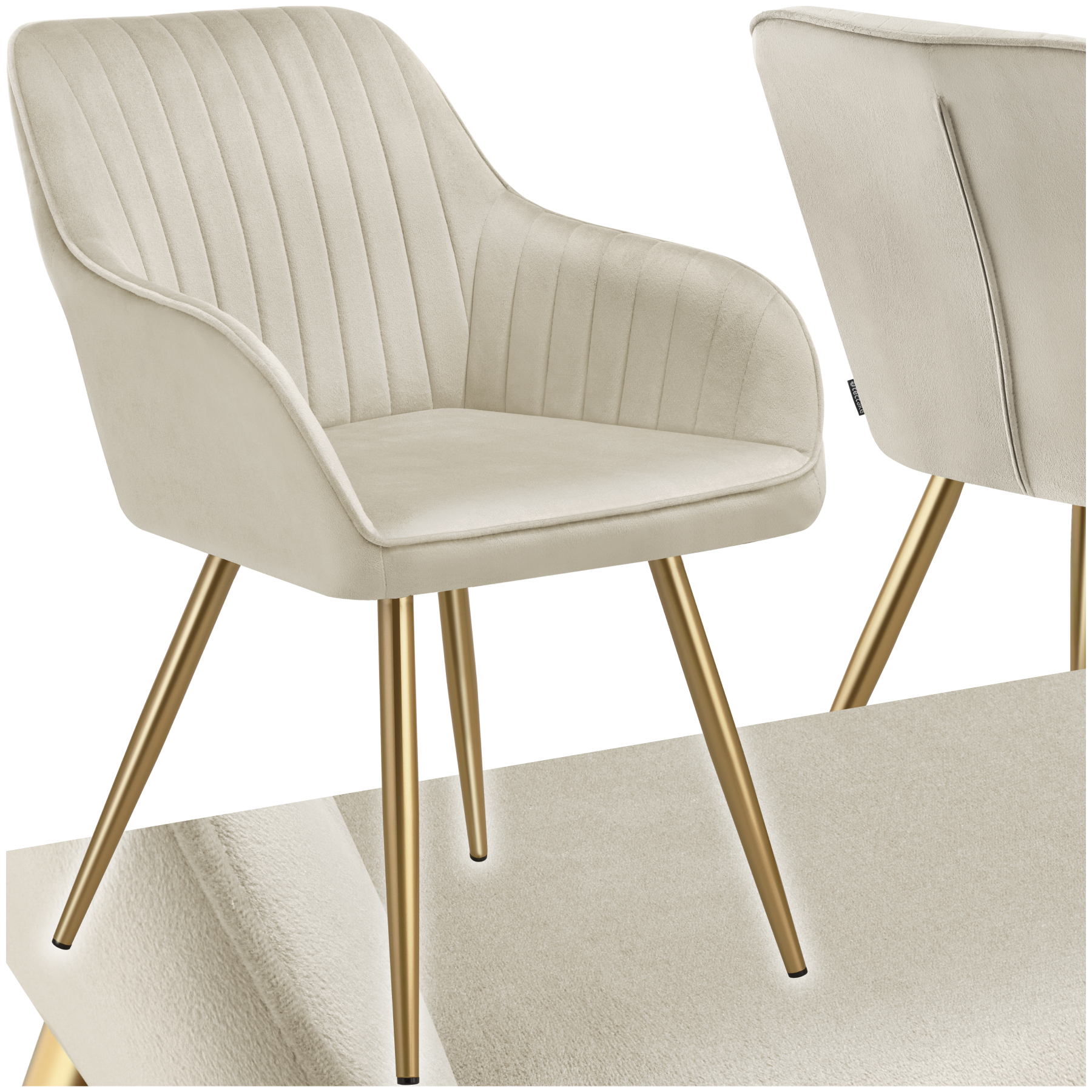 cadeira Marilyn, aspeto de veludo, acolchoado - creme/ouro, por peça