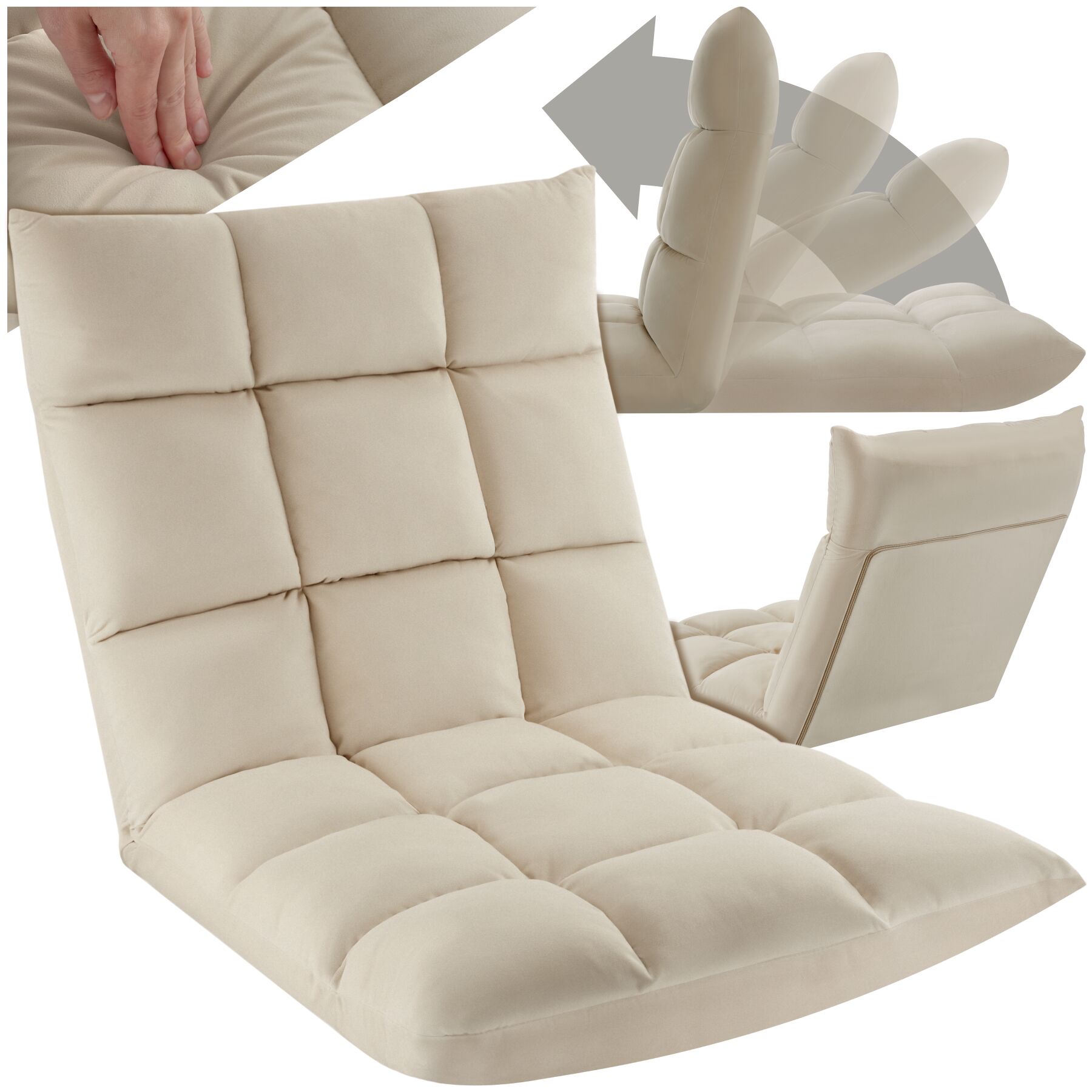 Relaxsessel Snooze, 2 in 1, Samt, 14-fach verstellbar - beige