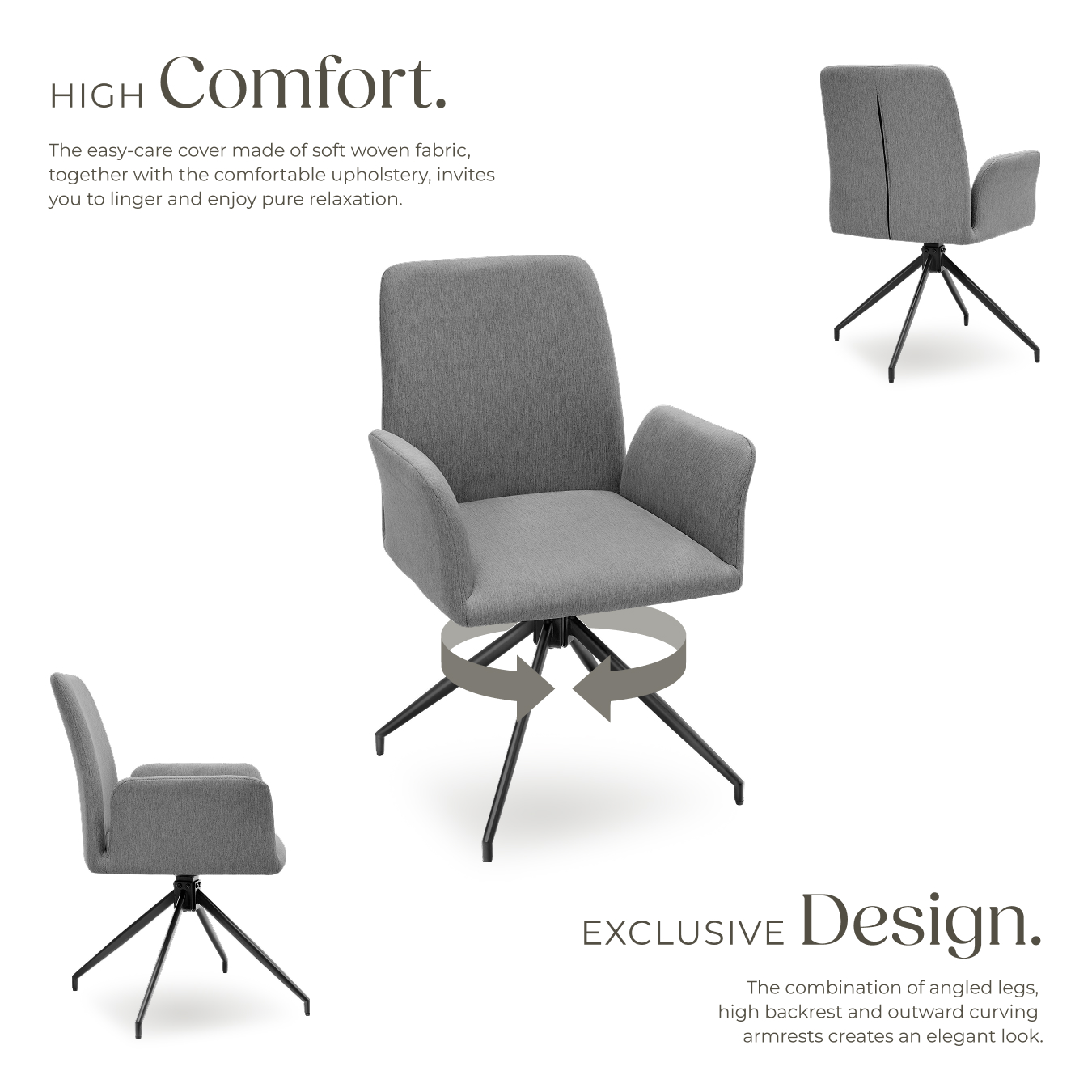 Swivel Chairs Fabric Furniture Home Office Dining Living Room Durable Seater - Picture 15 of 24