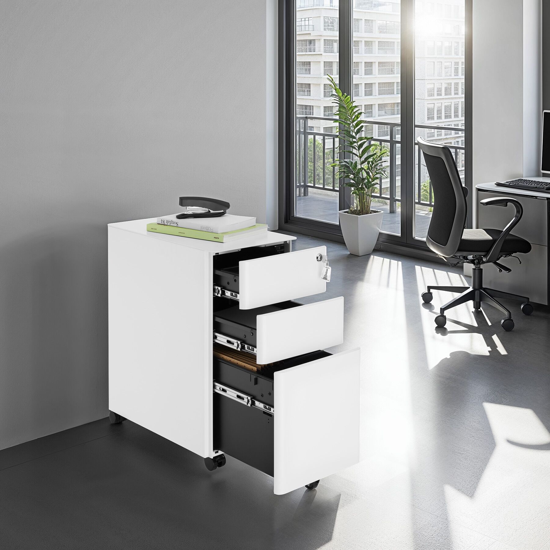 Rollcontainer 2 Schubladen Büroschrank Abschließbar Aktenschrank Hängeregister - Bild 23 von 25