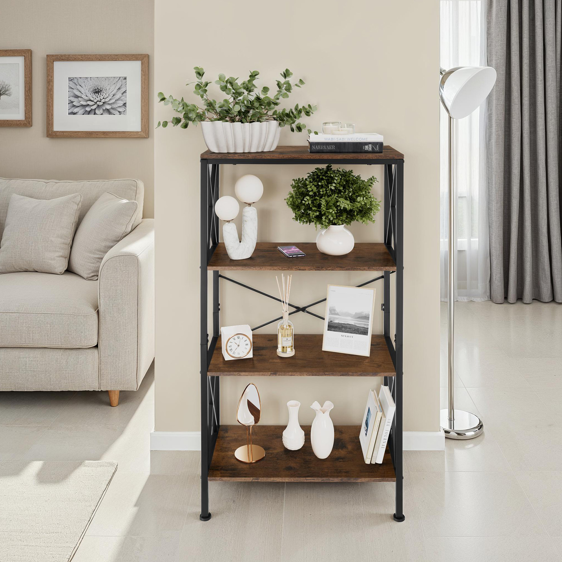 Scaffali alti libreria 4 ripiani scaffali cucina legno metallo stile industrial - Foto 12 di 25