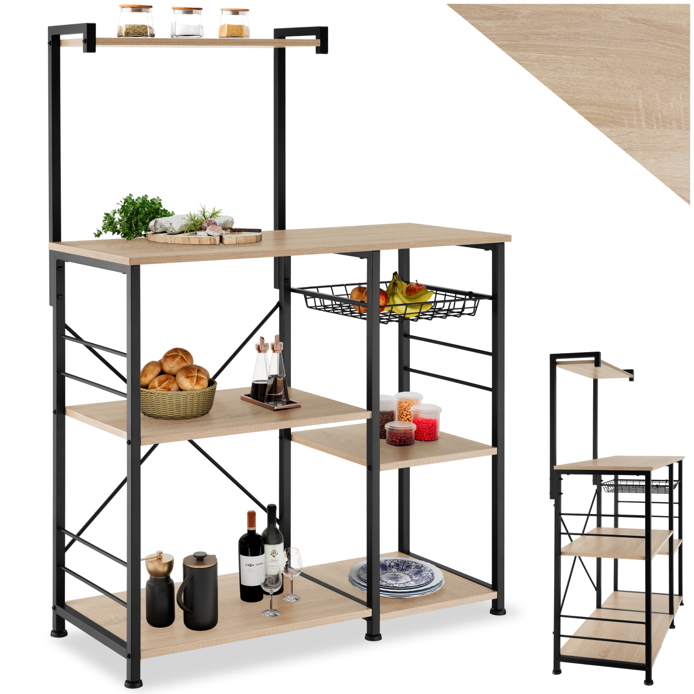 Keukenrek Crawley 90x40x131,5cm - Industrieel licht hout, eiken Sonoma
