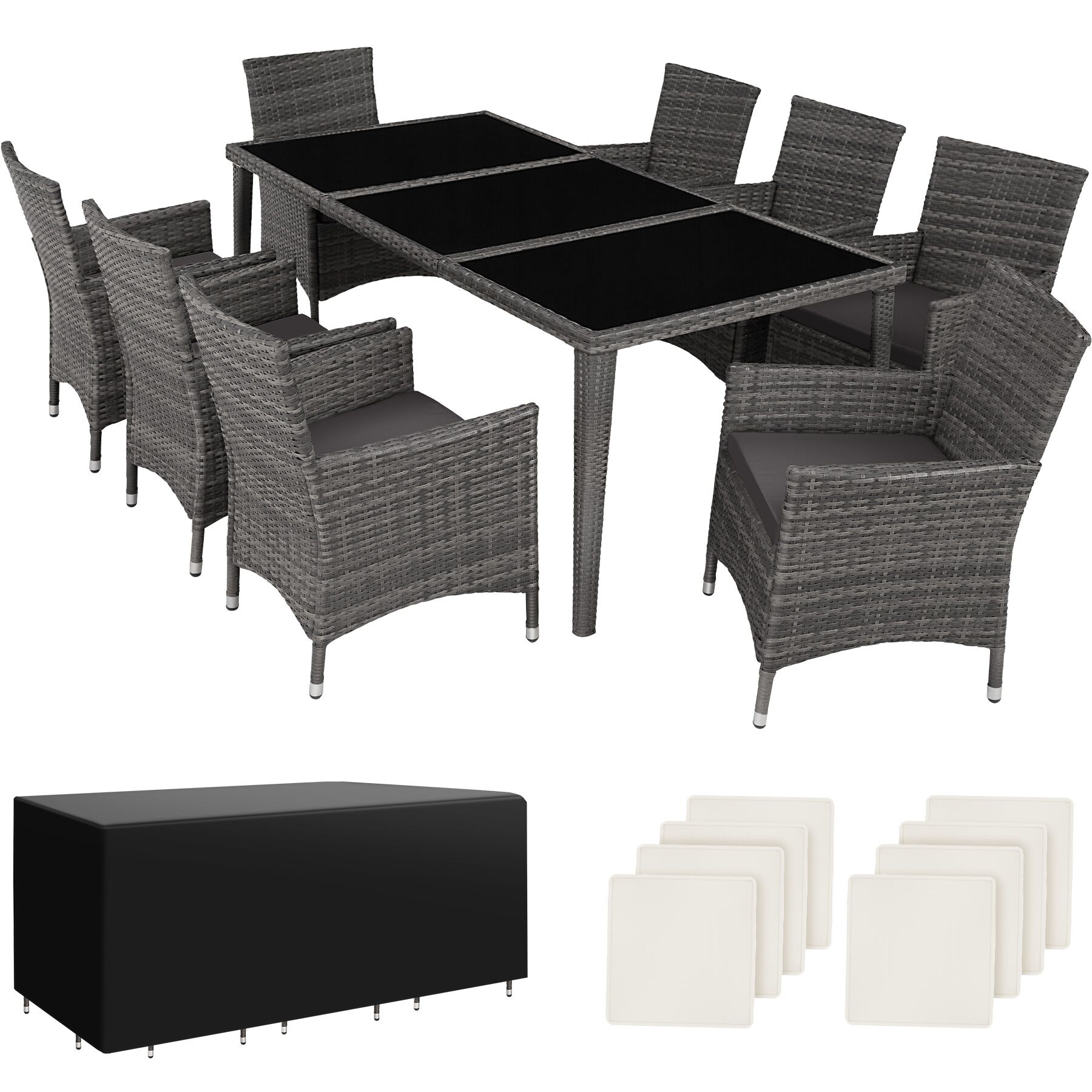 Aluminium Rattan Sitzgruppe Menorca 8+1 mit Schutzhülle - grau