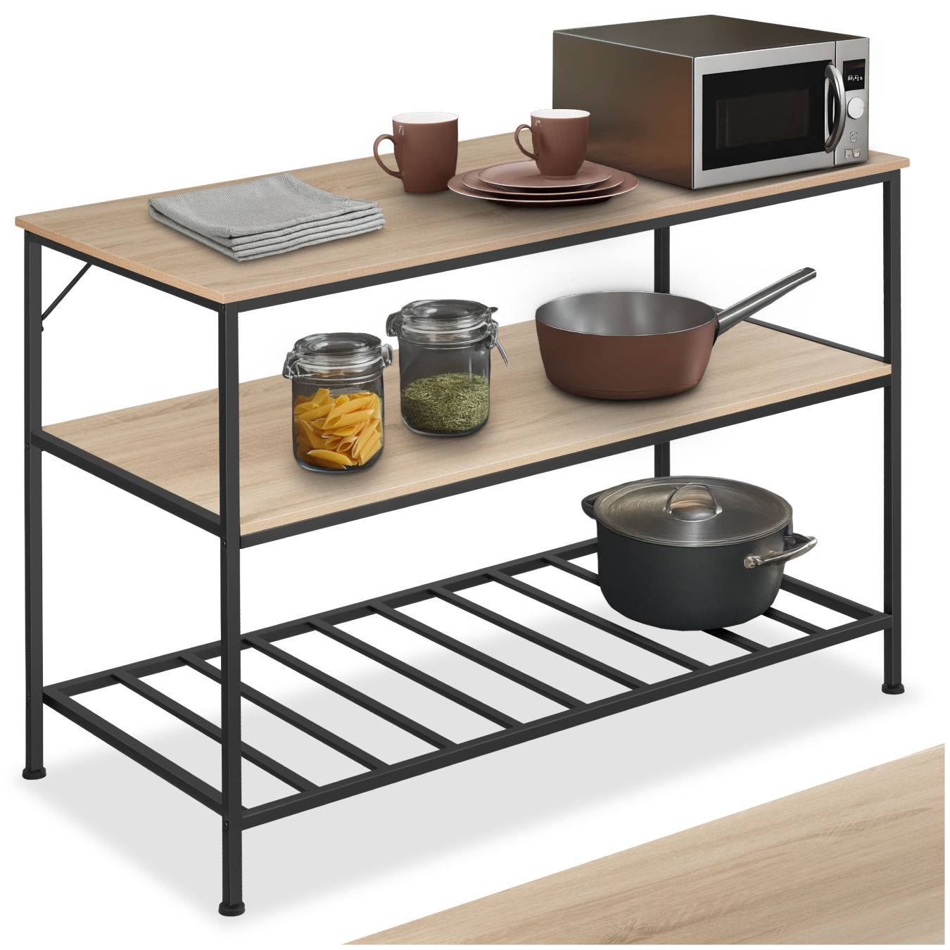 Küchenregal, Industrial Style, Holz und Stahl, 2 Ablagen und Gitterablage - industrial light | tectake