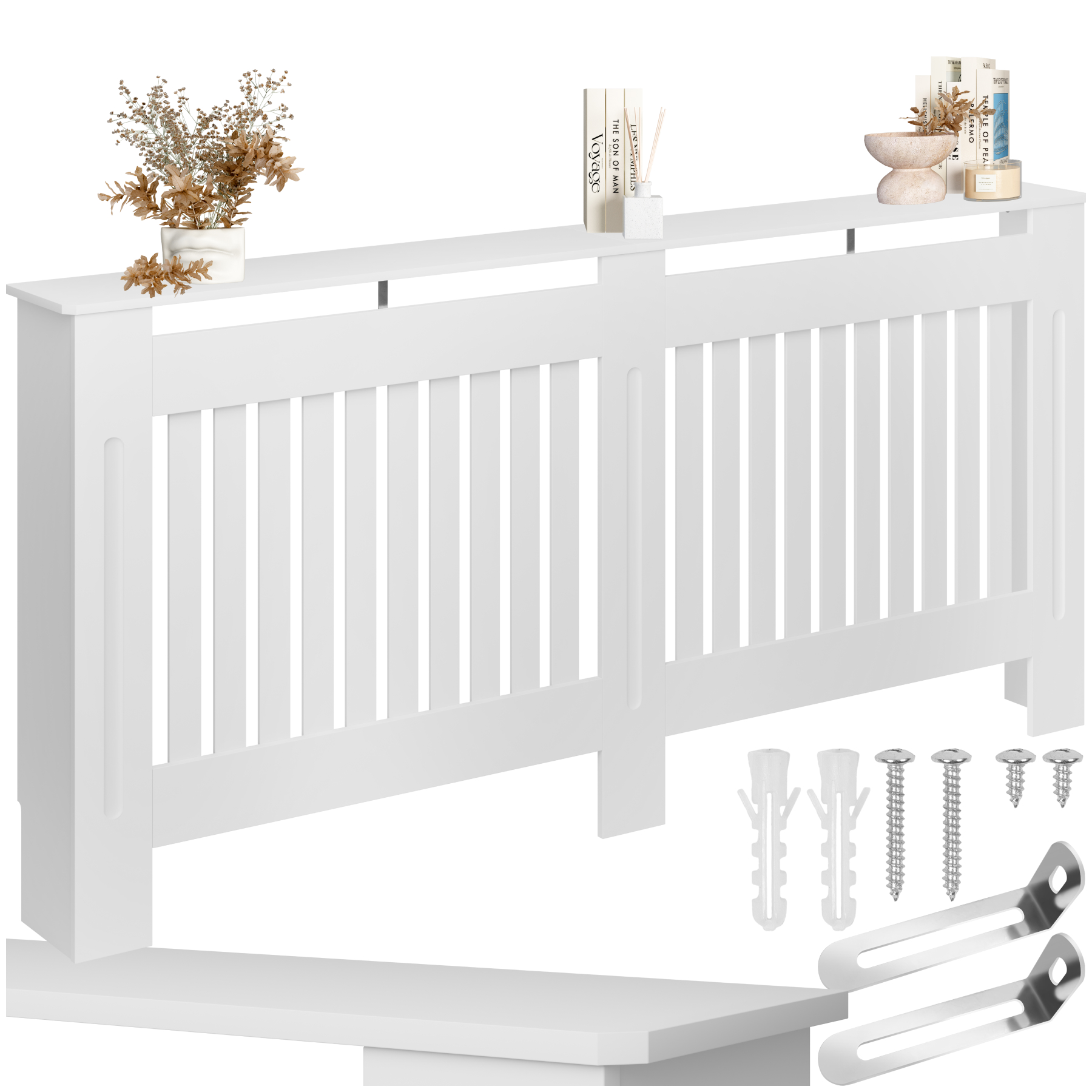 Cache-radiateur VILA design à lattes avec étagère - 172,3 x 19 x 82 cm | tectake