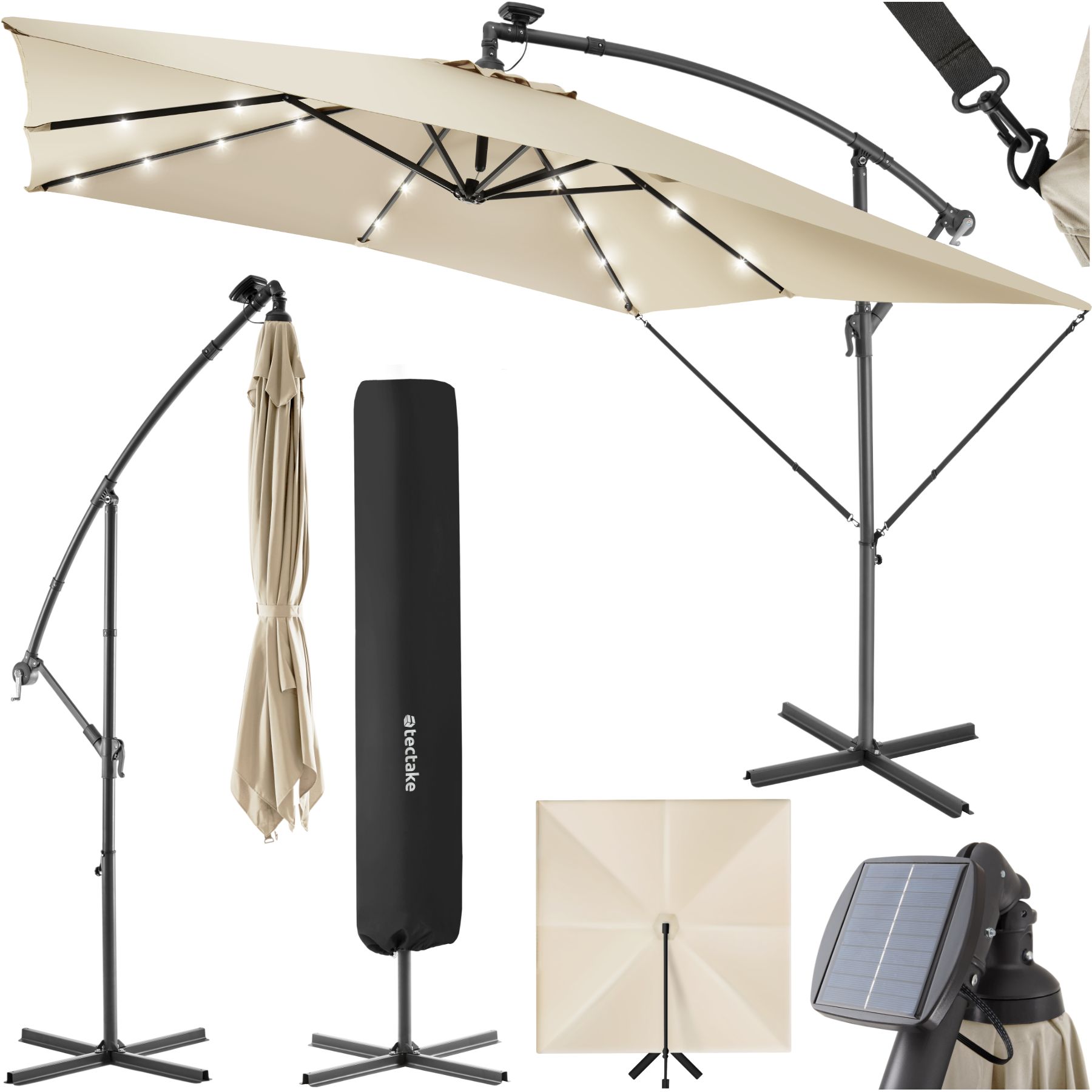 Parasol Sunna LED-zonneenergie met zwengel 2,5 x 2,5 m - beige