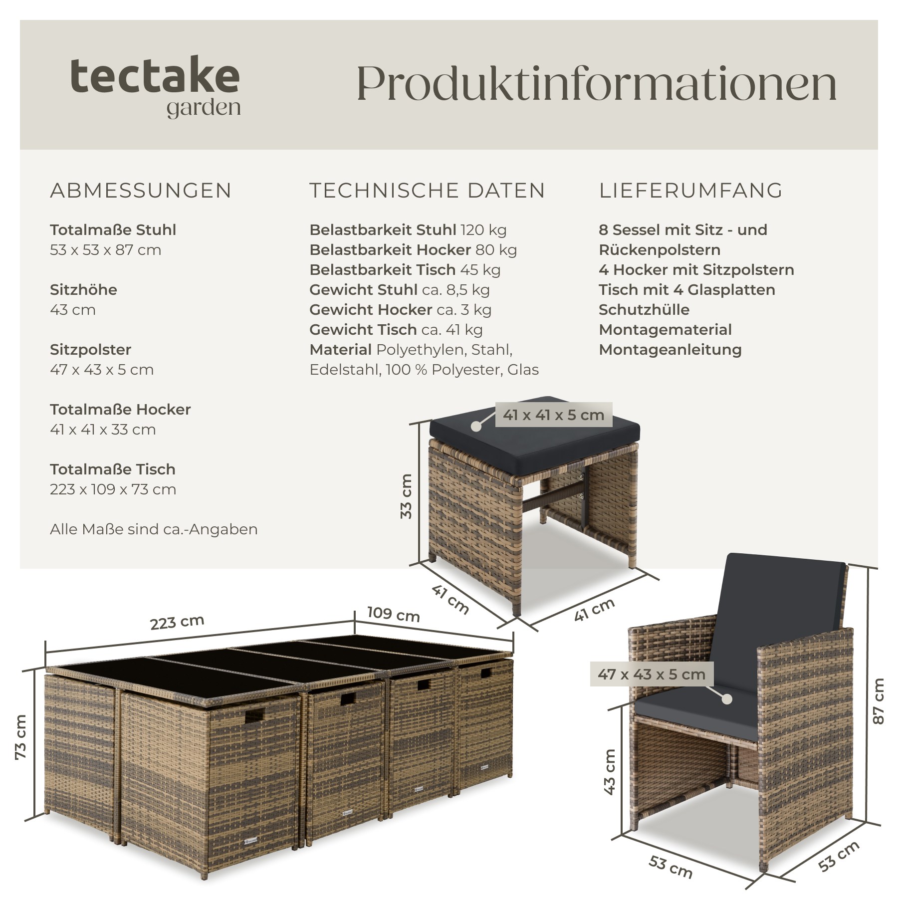 Poly Rattan Sitzgarnitur Gartenmöbel Garnitur Lounge mit 8 Stühlen Tisch Hocker