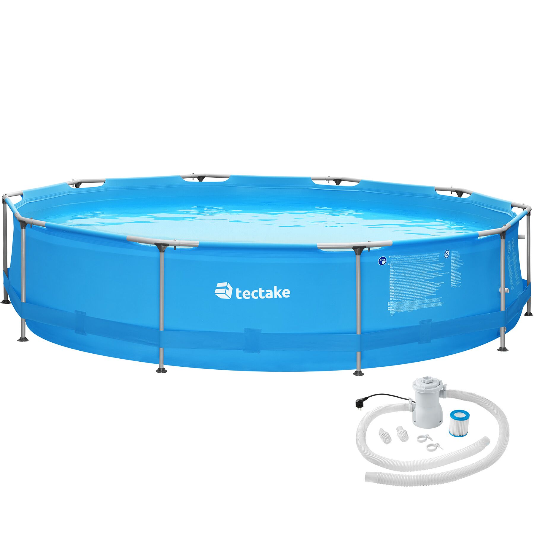 Zwembad rond met stalen frame en filterpomp Ø 360 x 76 cm - blauw | tectake