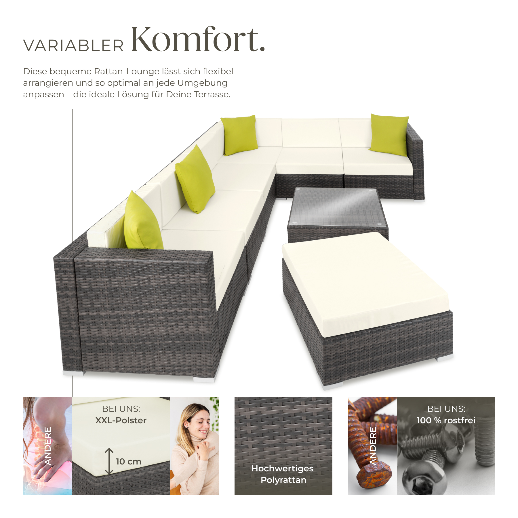Polyrattan Sitzgruppe Lounge Gartenmöbel Sitzgarnitur Rattanmöbel Sofa Tisch Set