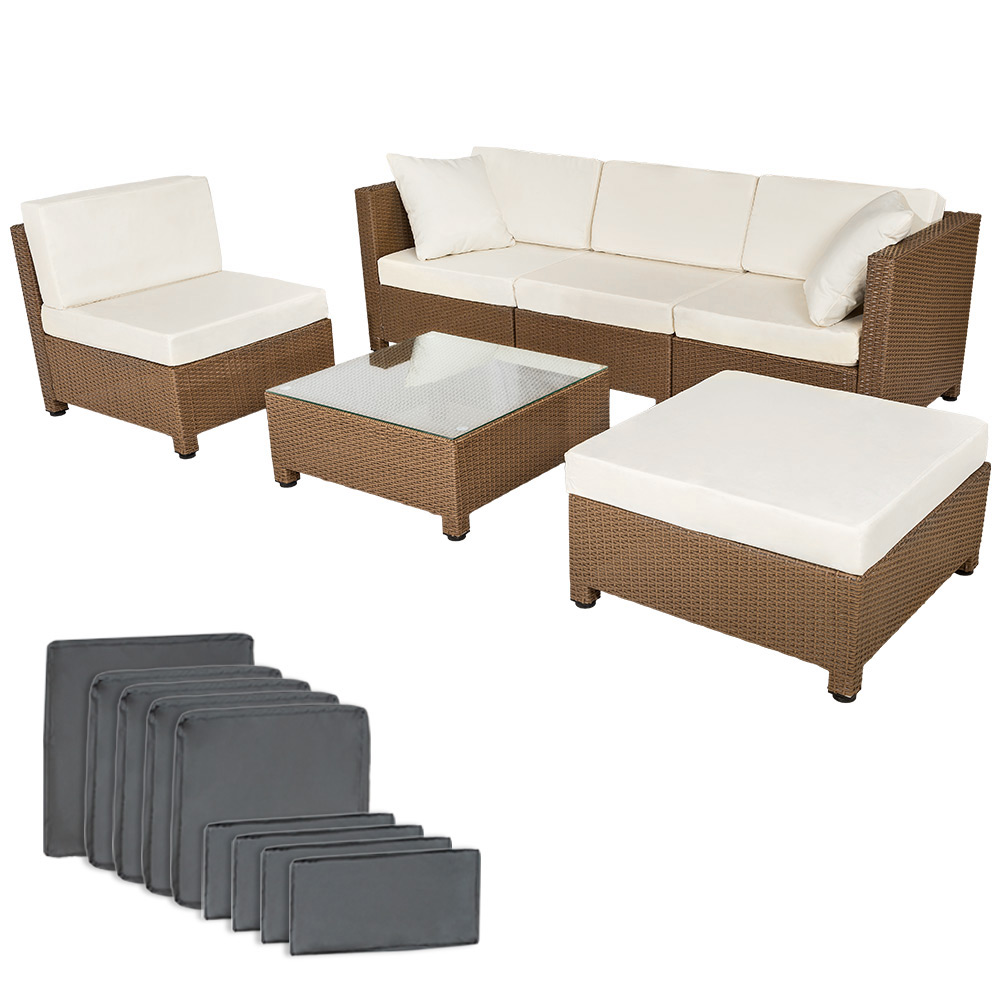 Salon bas de jardin AMY 5 places avec 2 sets de housses - marron | tectake