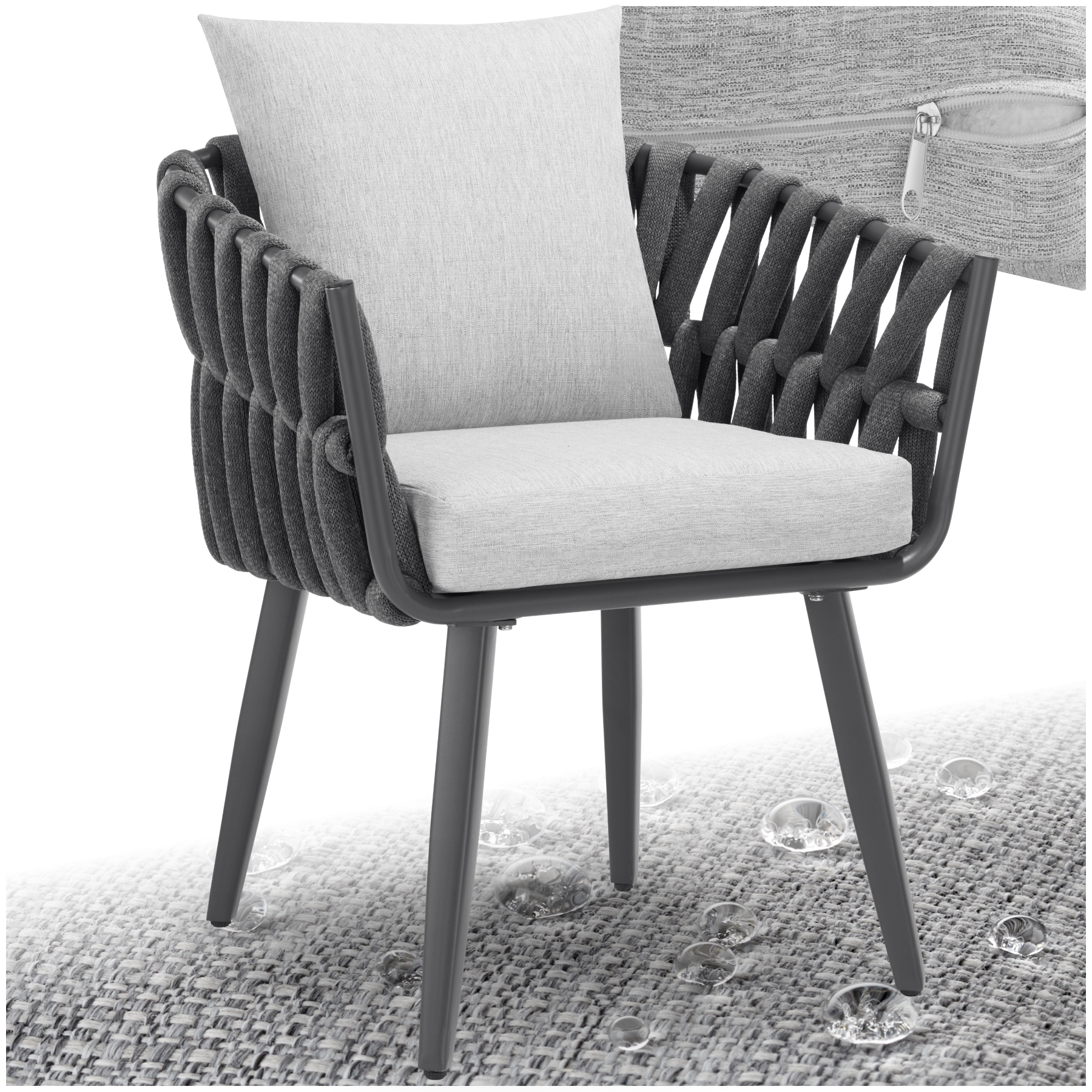 Stoel Lugano in rope-design met aluminium frame - antraciet
