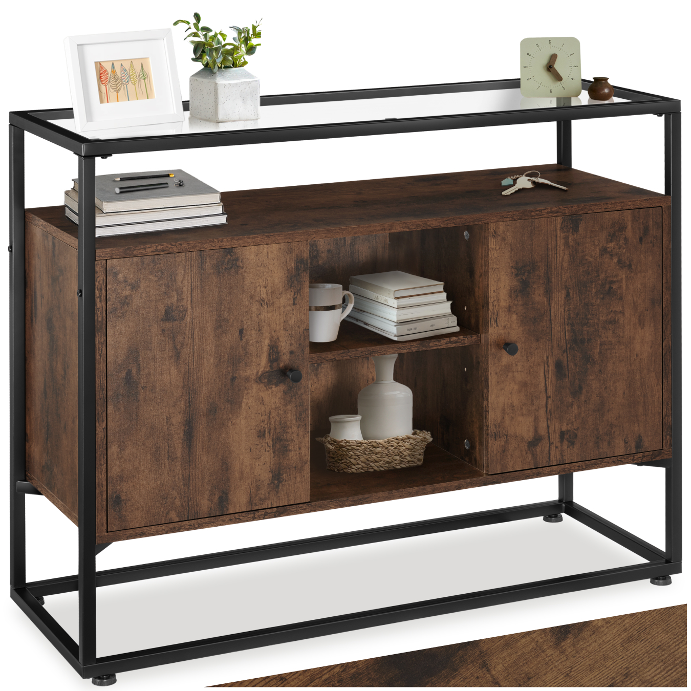 Wandkast Oldham 100x38x80,5cm - Industrieel hout donker, rustiek