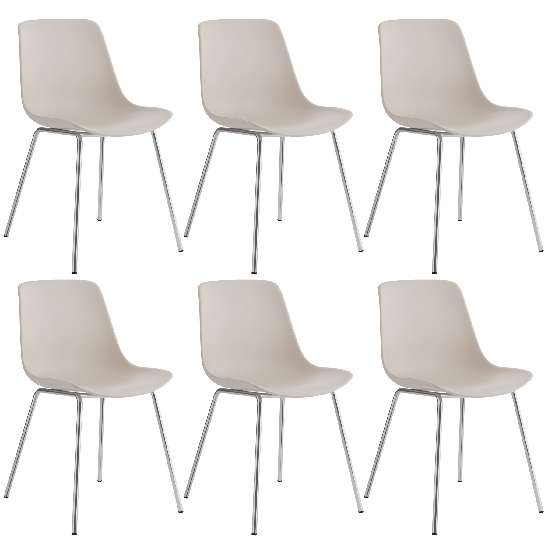 Kunststoffstühle Mave, ergonomisch, 120 kg - taupe/chrom, 6er Set