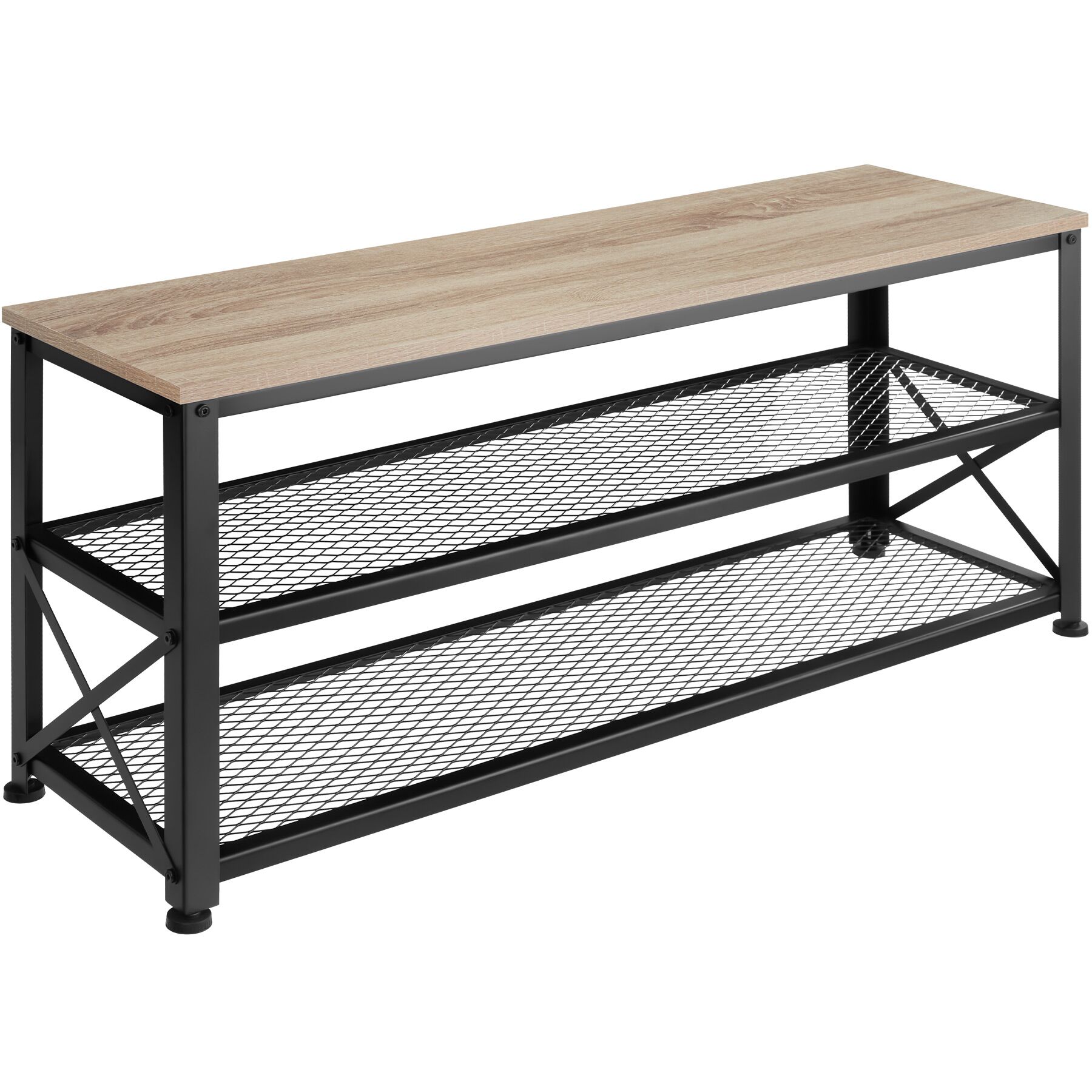 Shoe Rack Blackpool - surface shelf and 2 grid shelves, industrial style - industrial wood light, oak Sonoma
