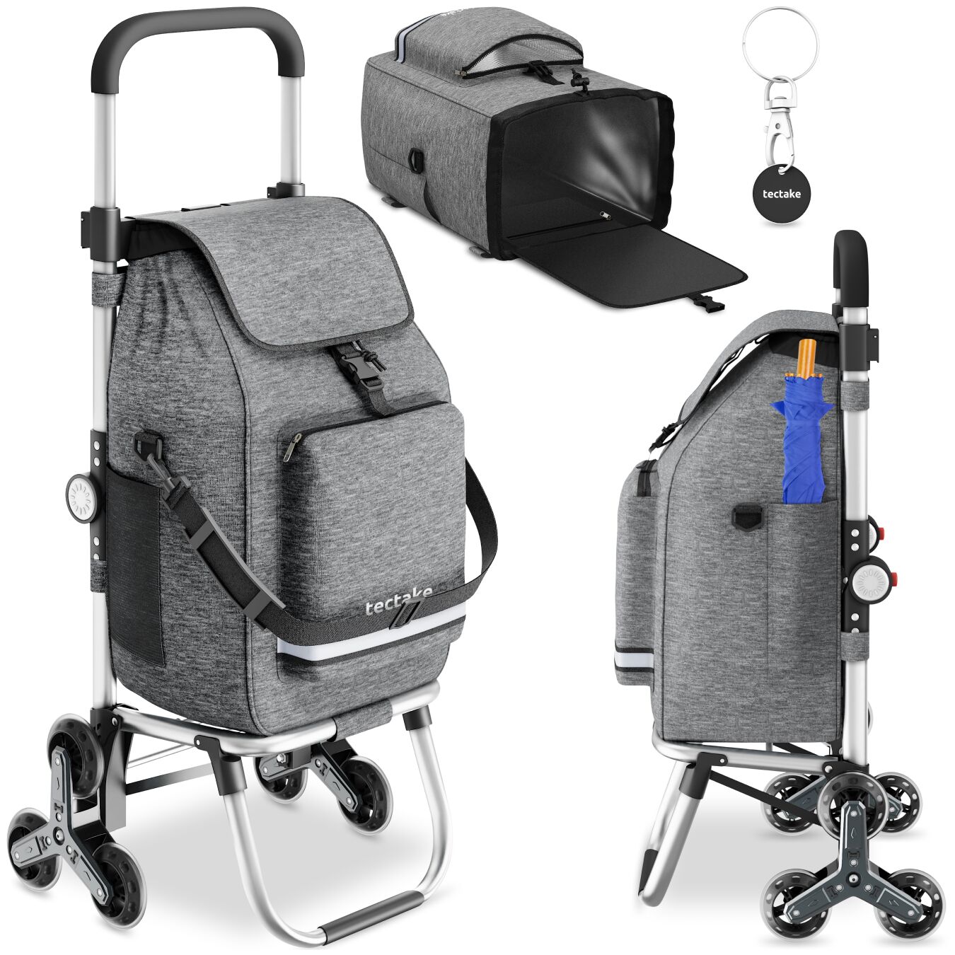 Einkaufstrolley Shopper, 3-in-1, klappbar, mit Kühltasche - grau