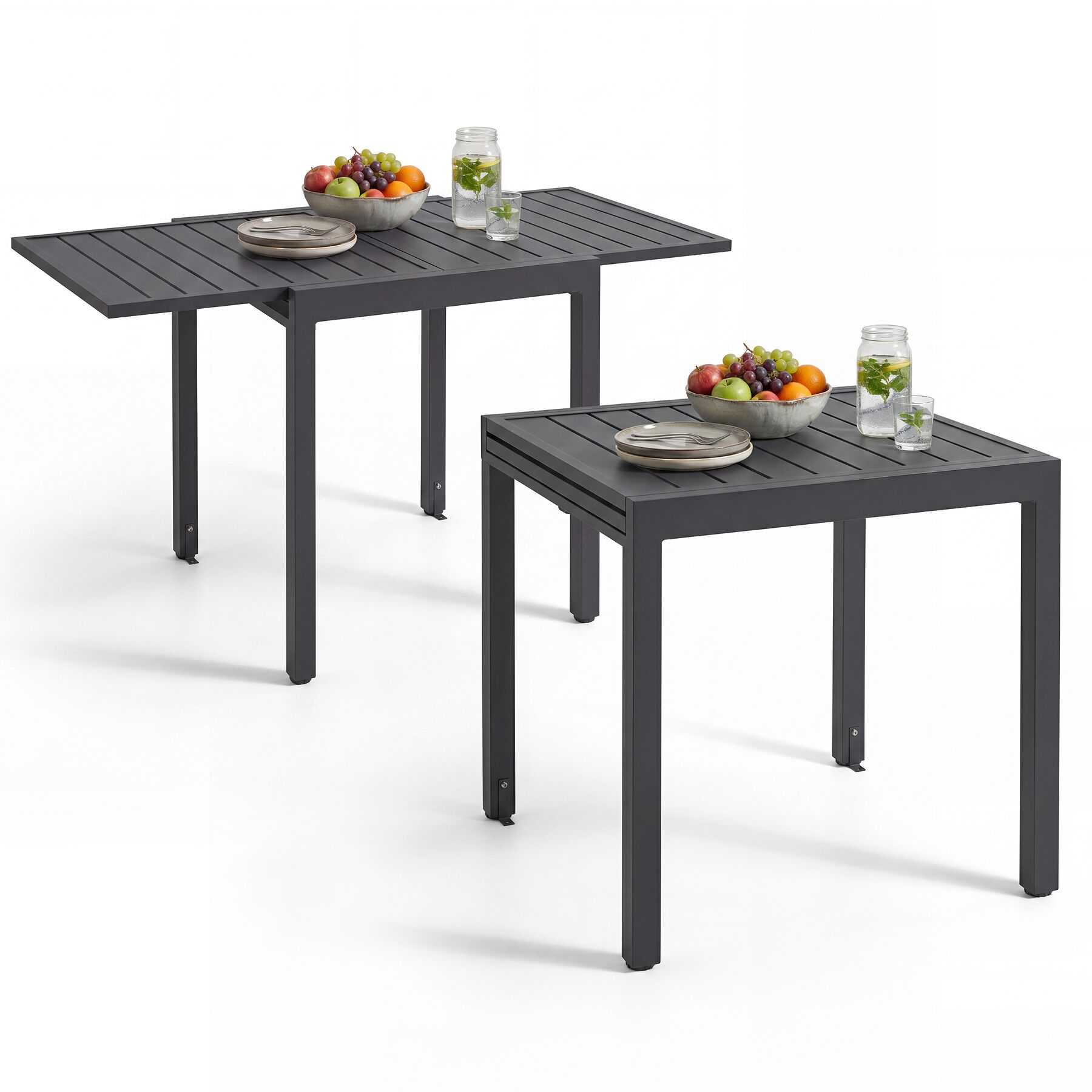 Table de jardin en aluminium Campos, extensible, réglable en hauteur - gris foncé | tectake