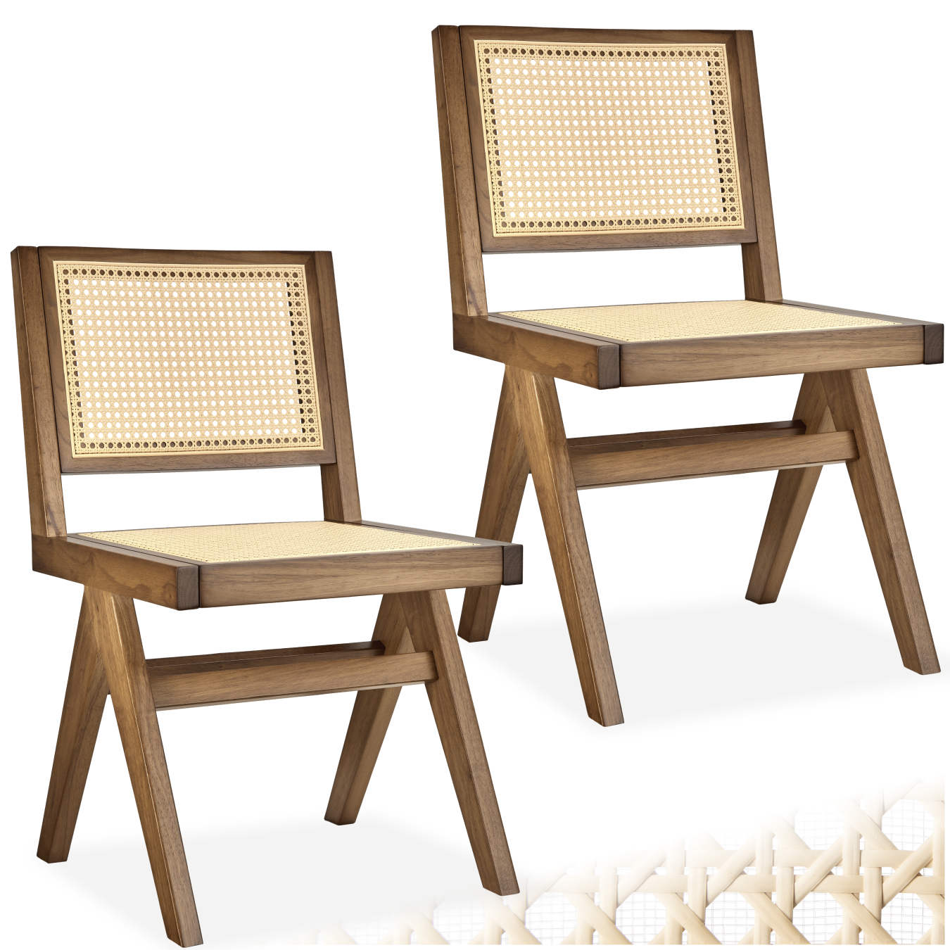 Holzstuhl Lissy mit Wiener Geflecht im Boho-Stil - Eiche hell, 2er Set