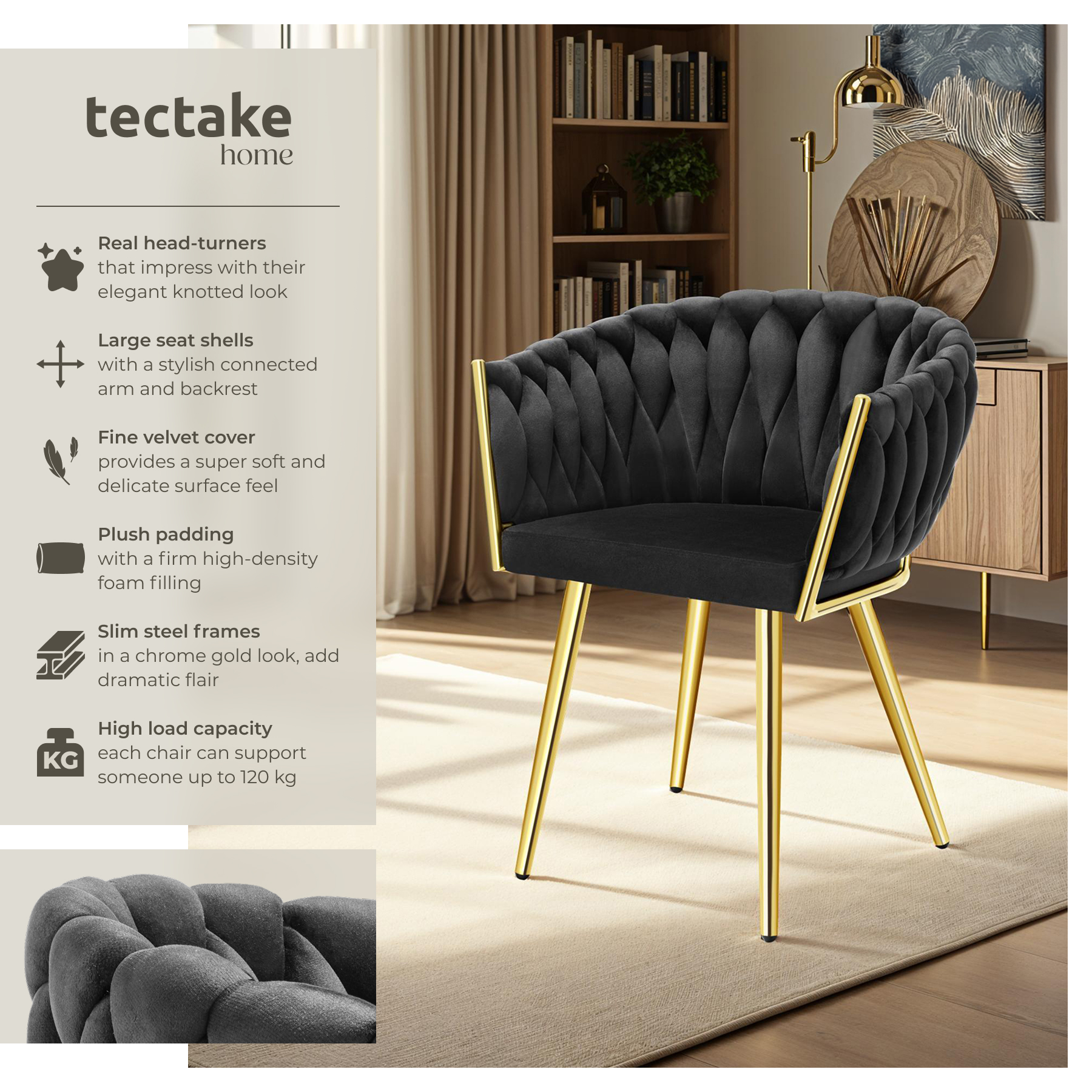 Dining Chairs Set Breakfast Room Chair Kitchen Padded Reading Seats Velvet - Picture 27 of 49