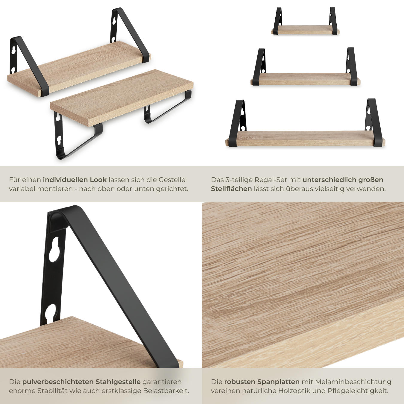 3er Set Hängeregal Wandregal Schweberegal Regal 30/35/40cm Industrie Holz Metall - Bild 18 von 25
