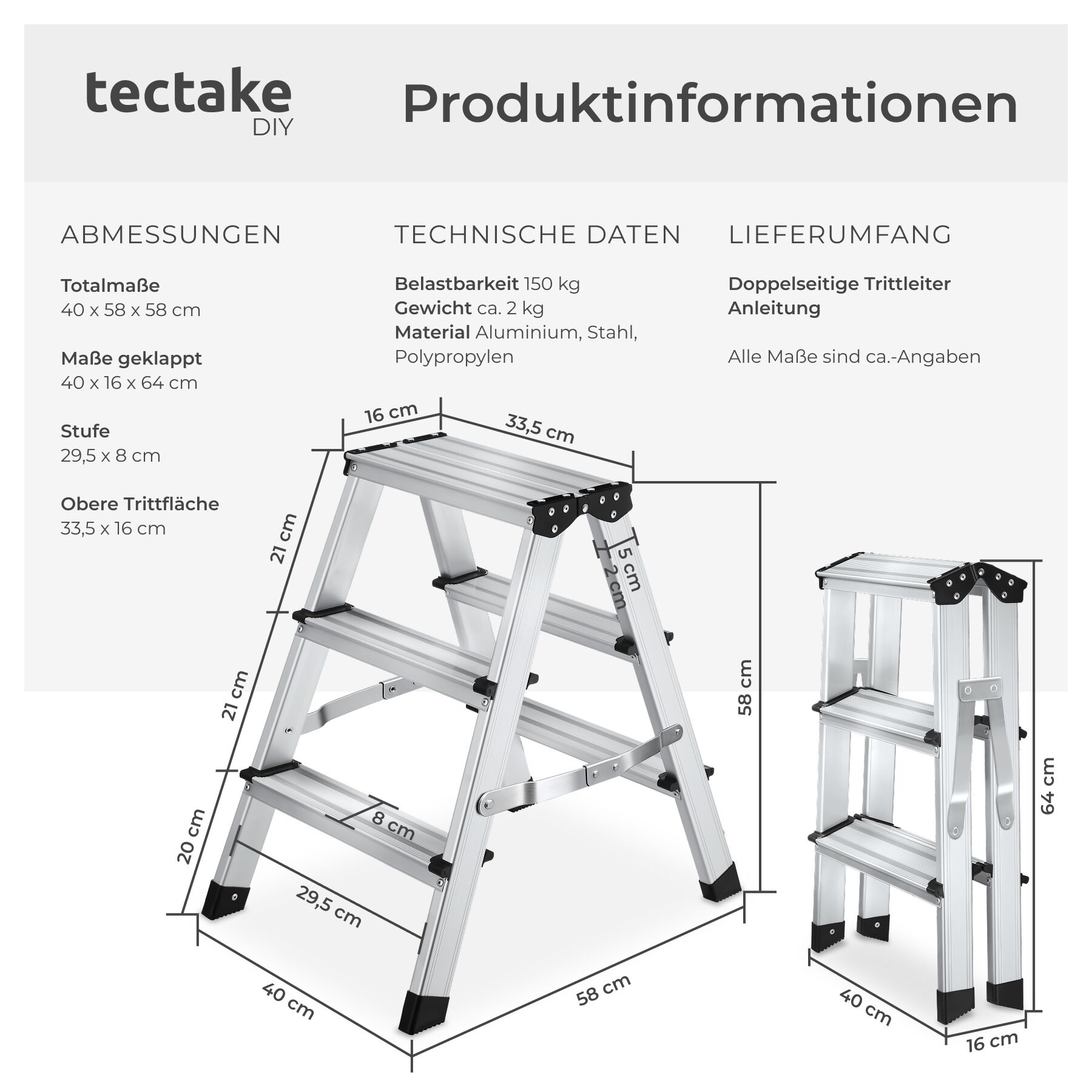 Trittleiter Aluleiter Stehleiter Mehrzweckleiter klappbar rutschfest max. 150kg - Produktbild 5