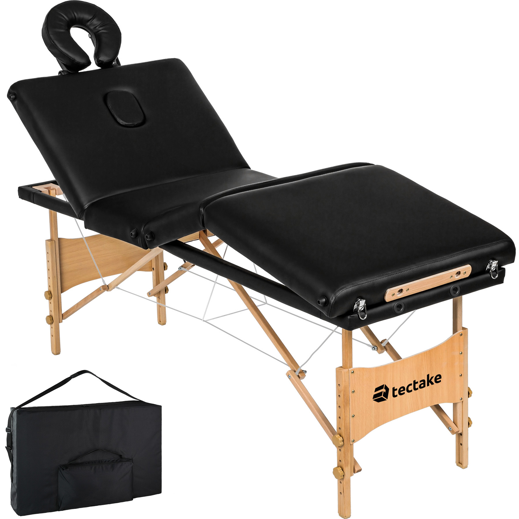 Table de massage Pliante 4 Zones Bois, Lit massage Portable - noir | tectake