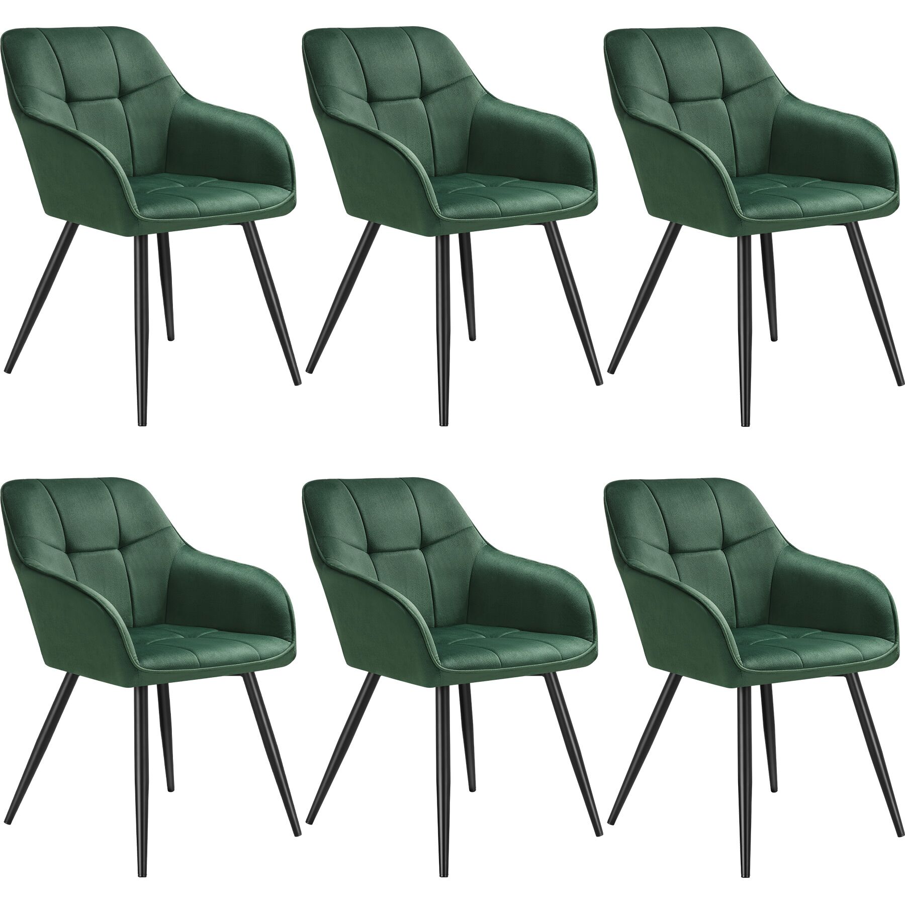 Stuhl Marilyn, Samtoptik, gesteppt - dunkelgrün/schwarz, 6er Set