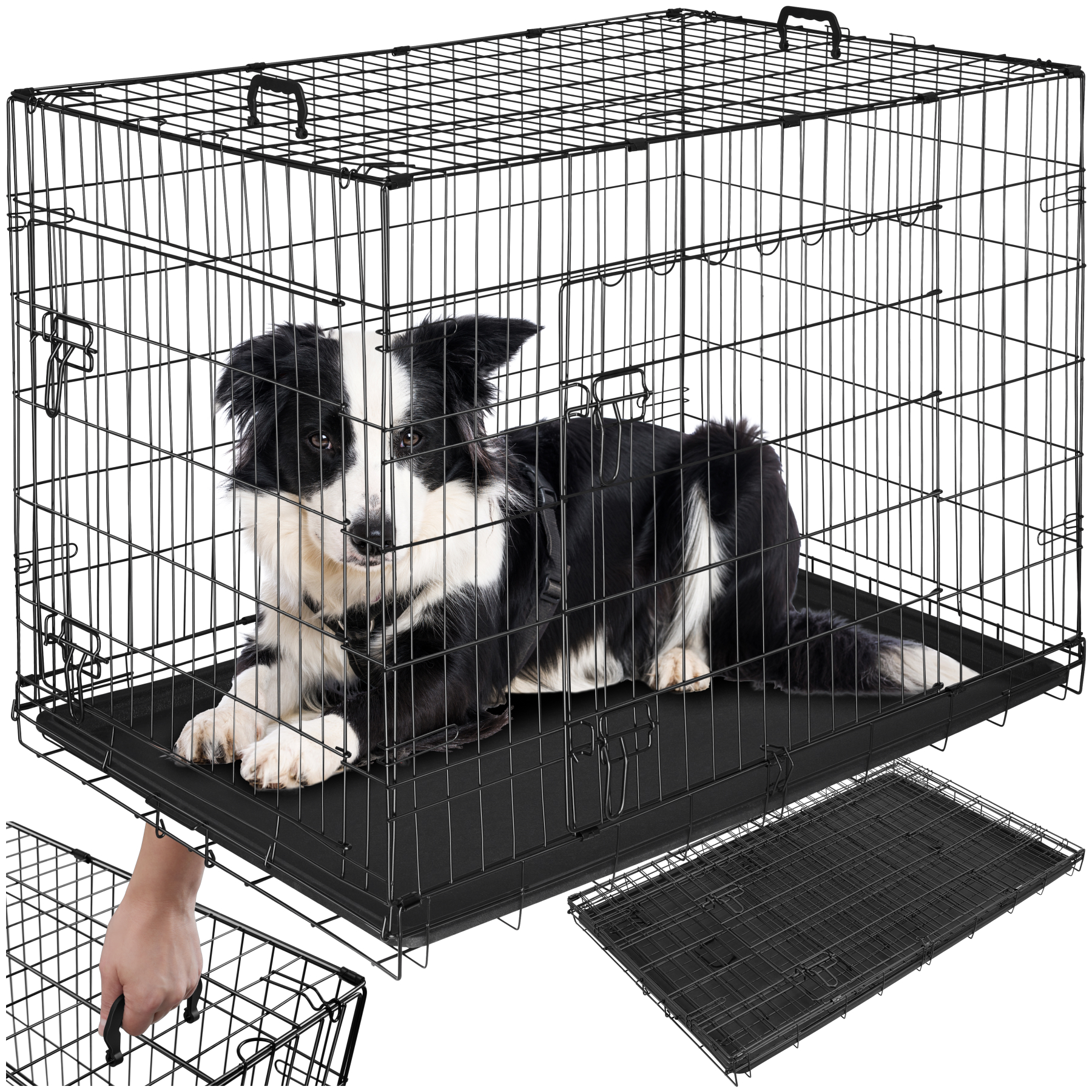Hundekäfig Klappbar Hundebox mit 2 Türen Transportbox Gitterkäfig Transportkäfig