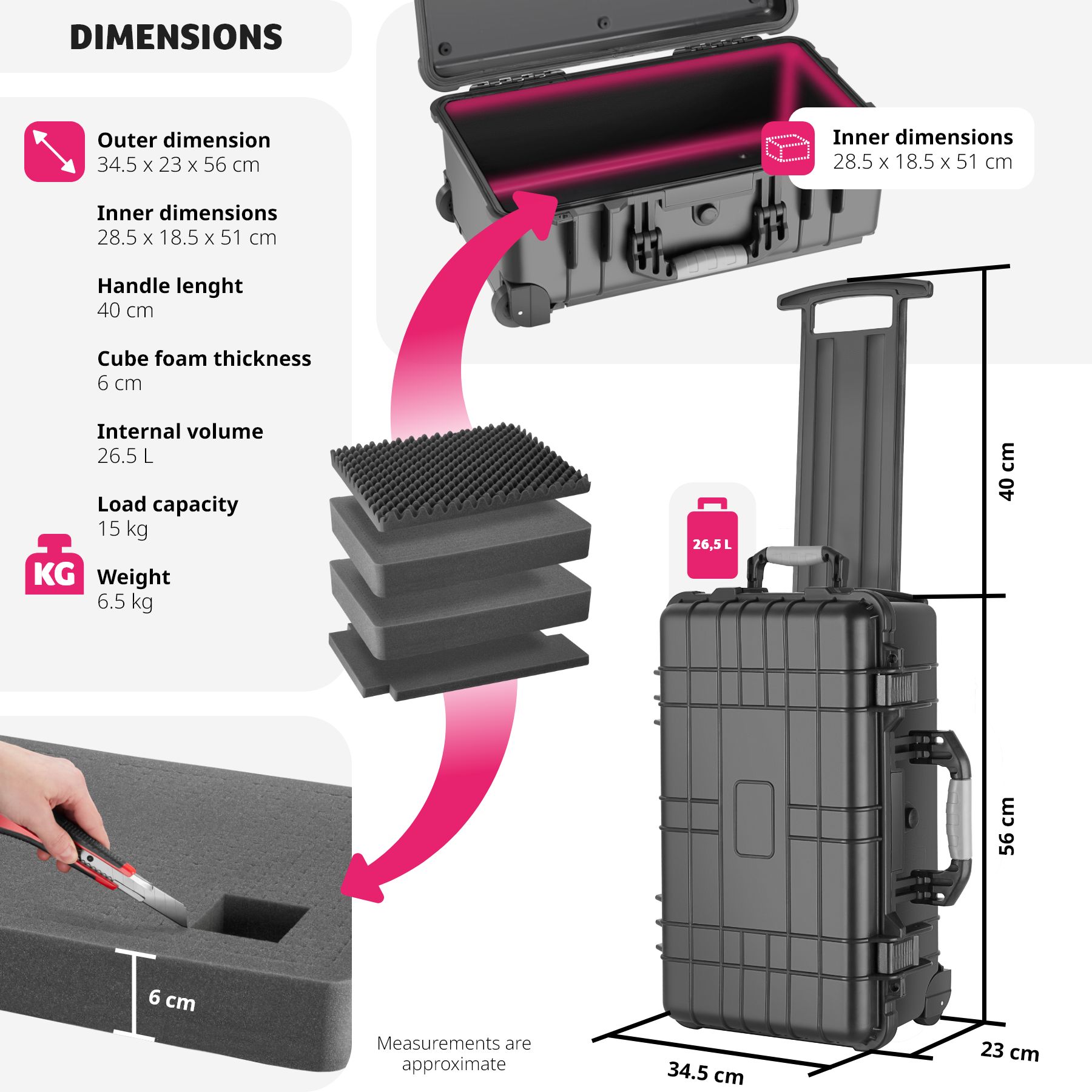 Hard Shell Case Camera with Foam Lens Waterproof on Wheels Carrying Storage - Picture 7 of 25