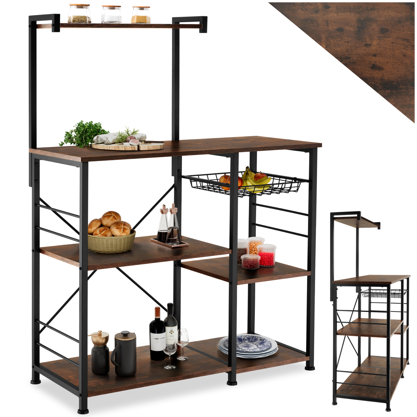 Keukenrek Crawley 90x40x131,5cm - Industrieel hout donker, rustiek