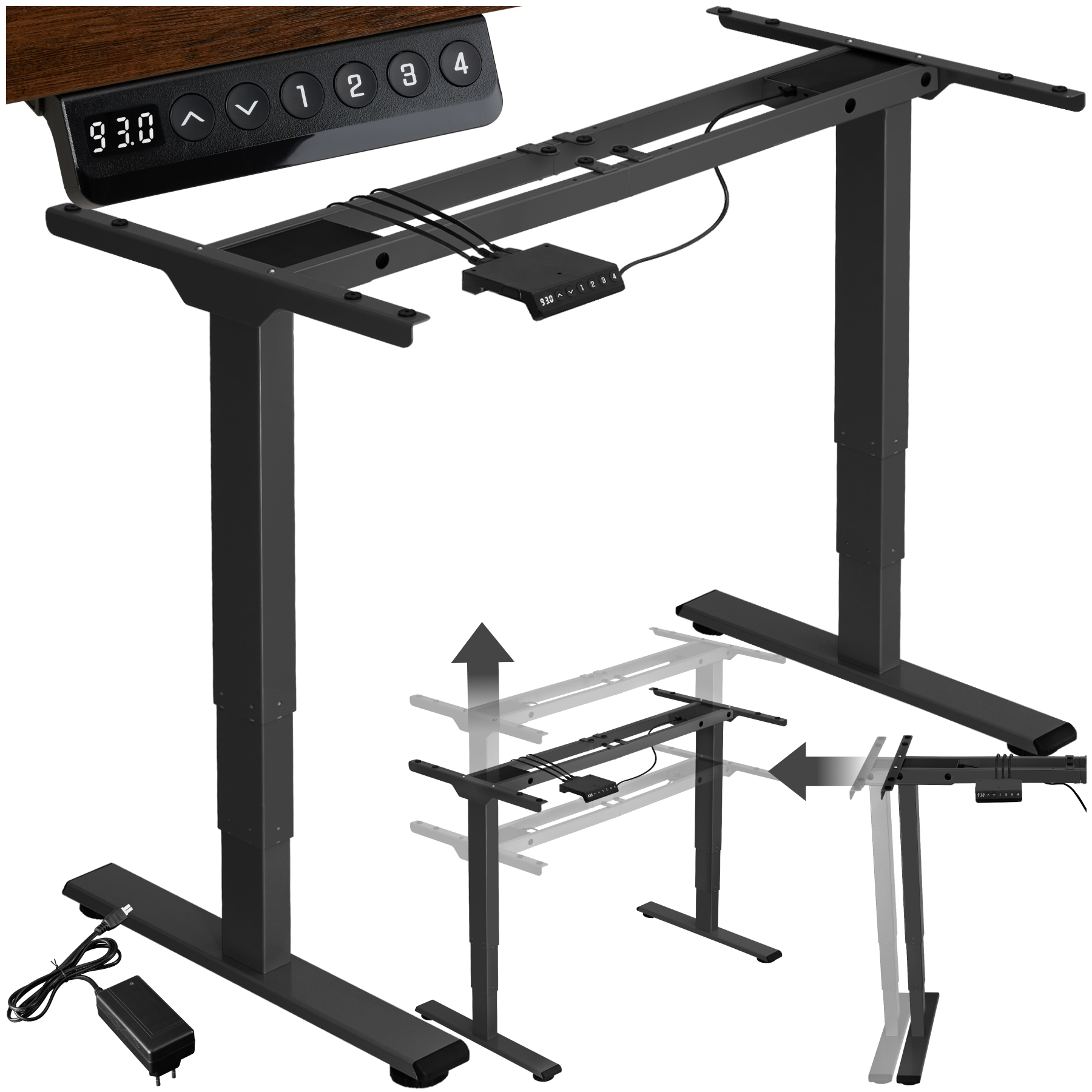 Bureau Assis Debout TWAIN Pied de Bureau Réglable en Hauteur 110-168x60x60-125cm - noir | tectake