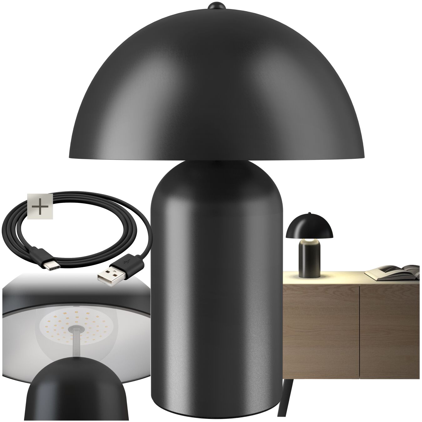 Kleine Retro-Tischlampe Kade, dimmbar - schwarz