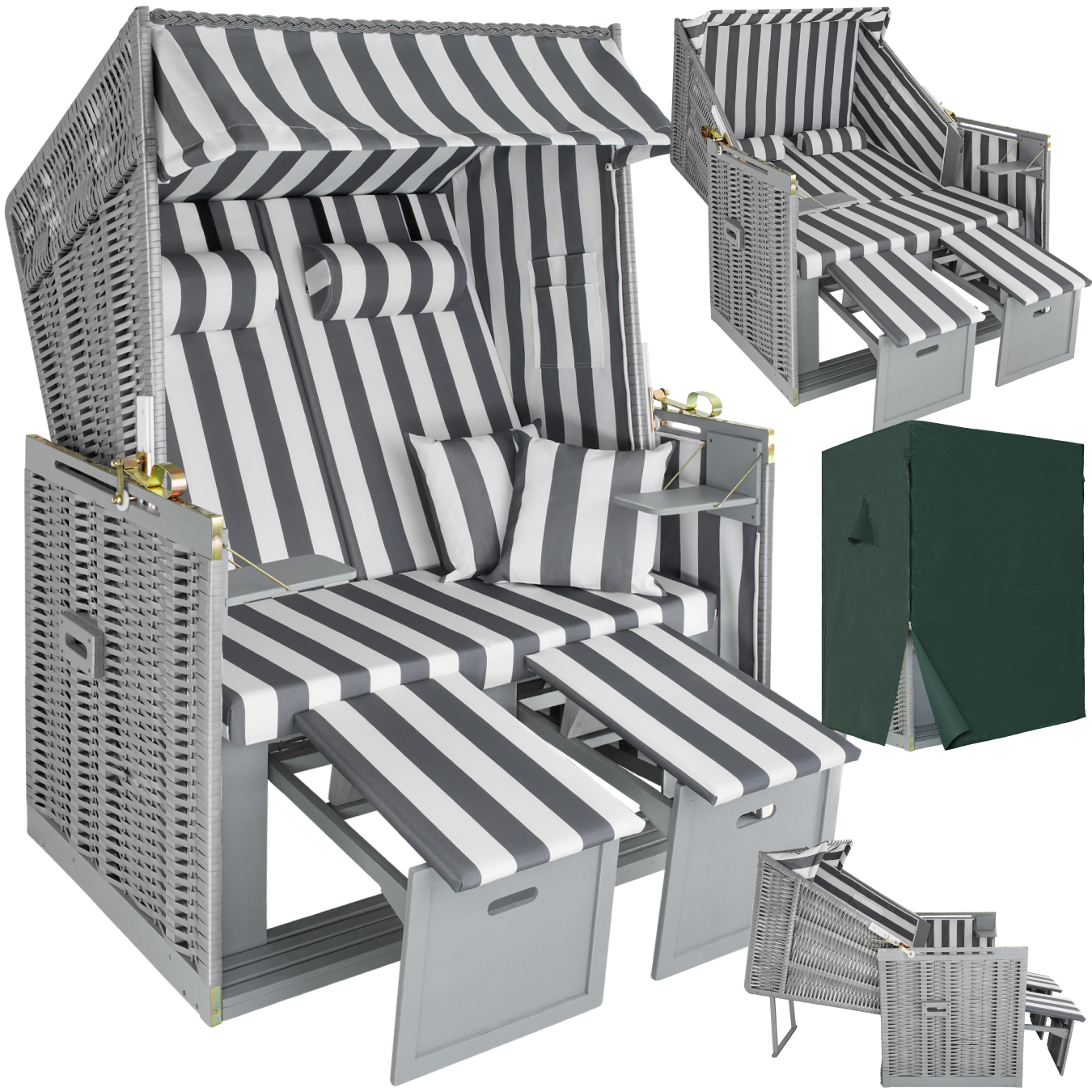 Corbeille de plage avec housse de protection - gris/blanc
