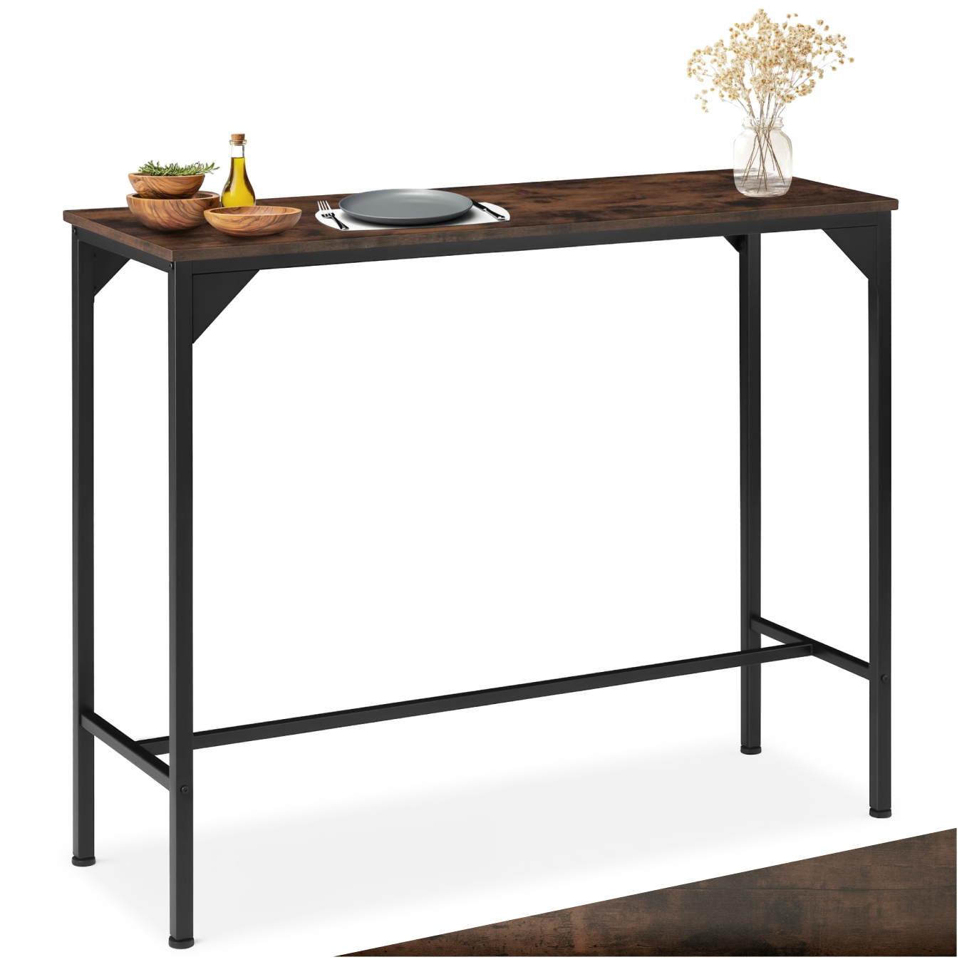 Bartafel Kerry 120x40x100,5cm - Industrieel hout donker, rustiek