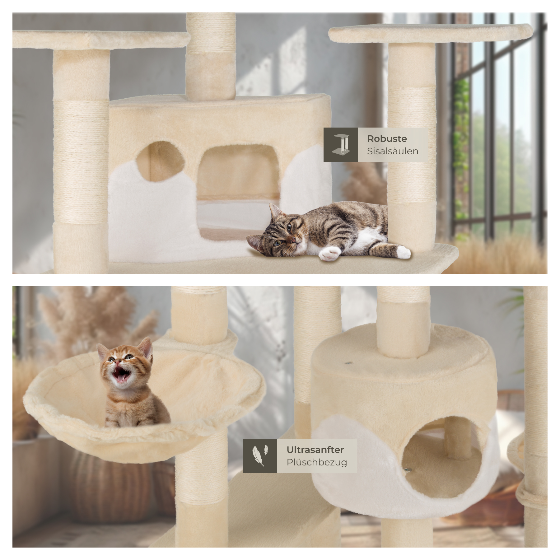 Kratzbaum XXL Katzenbaum Sisal große Katzen Kletterbaum 204 cm Katzenkratzbaum - Afbeelding 6 van 37