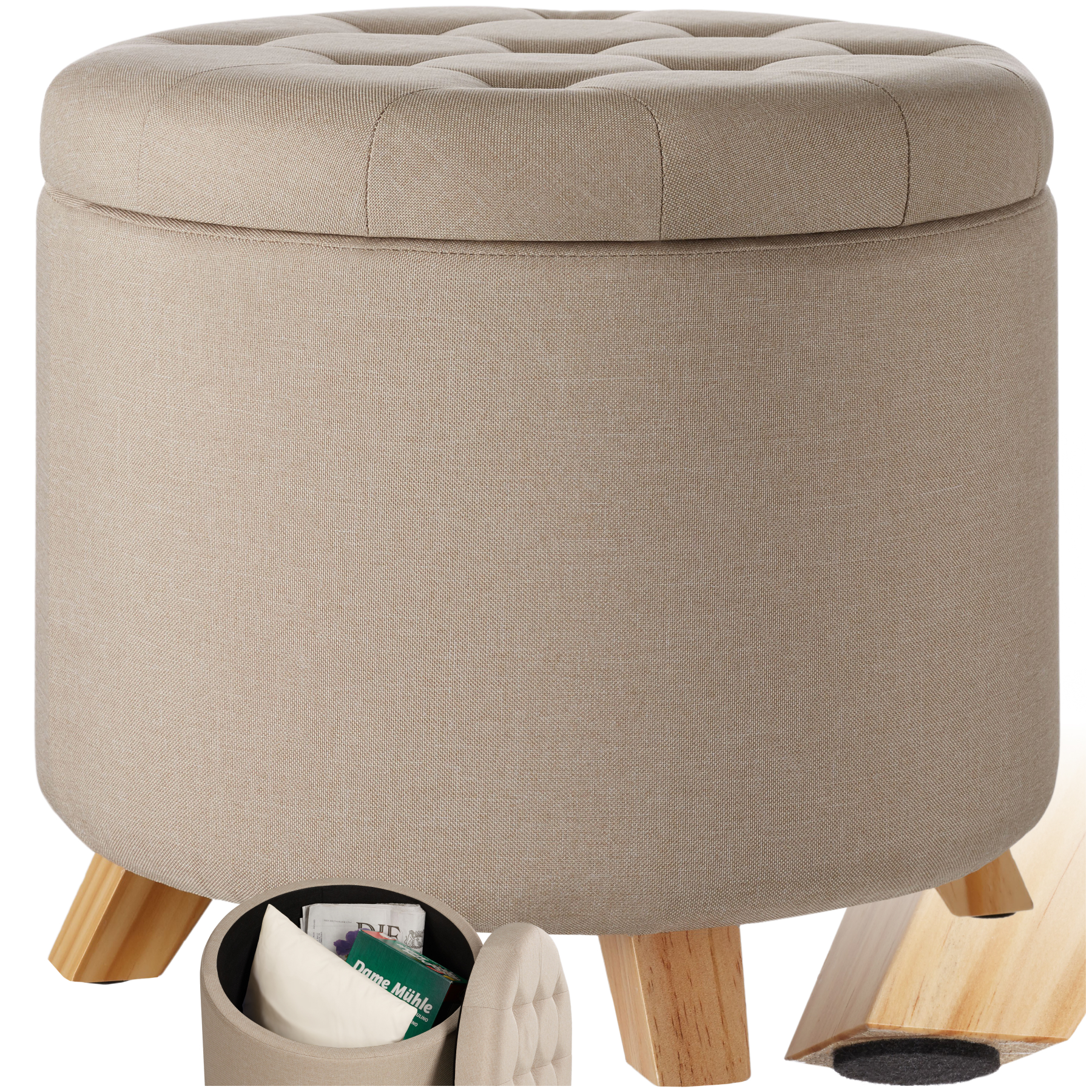 Hocker Suna in linnenlook 150kg met opbergruimte - zandkleur