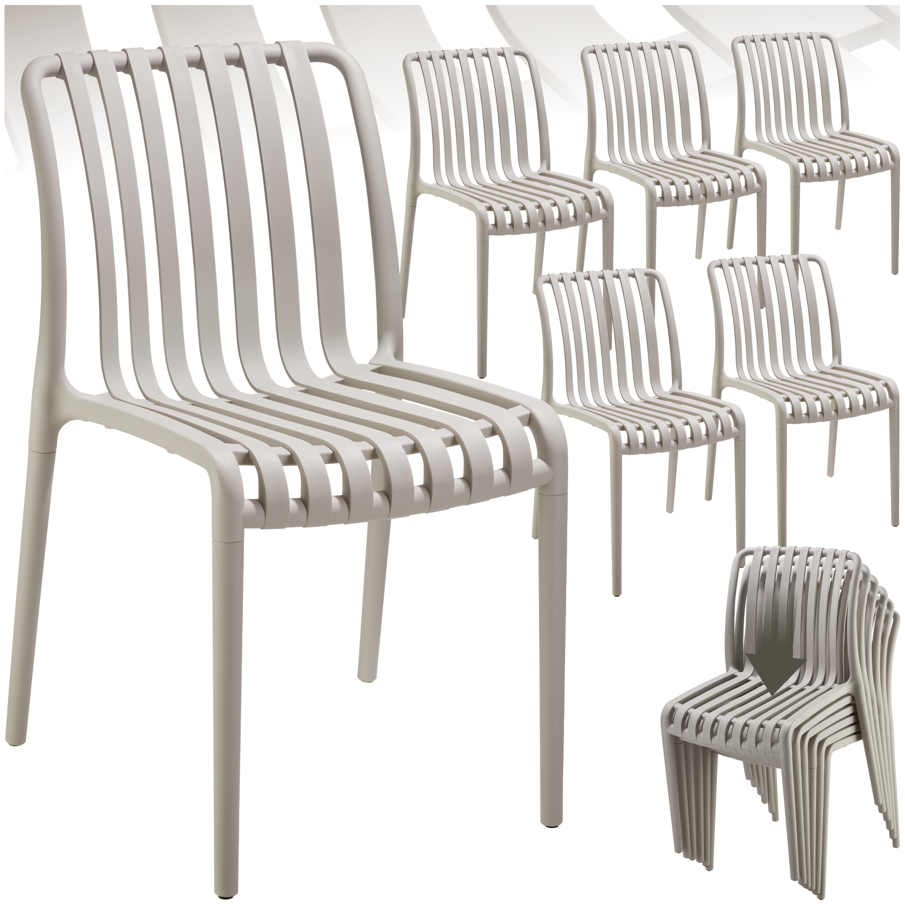Chaises de jardin ALCUDIA résistantes aux intempéries et empilables - taupe, Lot de 6 de tectake