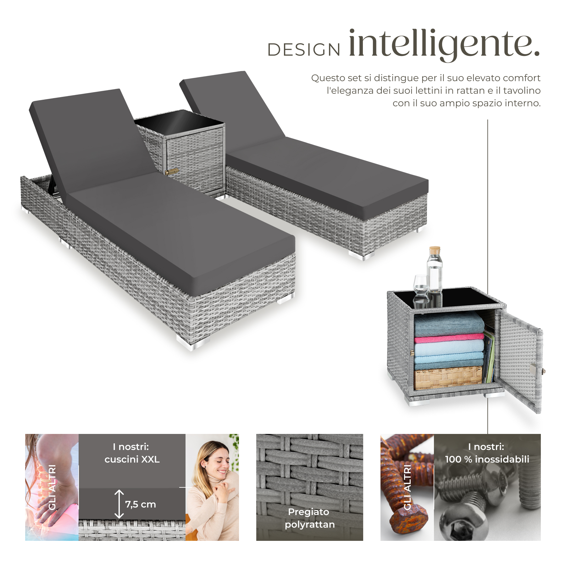 2 x sdraio in polyrattan + tavolo alluminio giardino rattan lettino mobili telo - Foto 46 di 67
