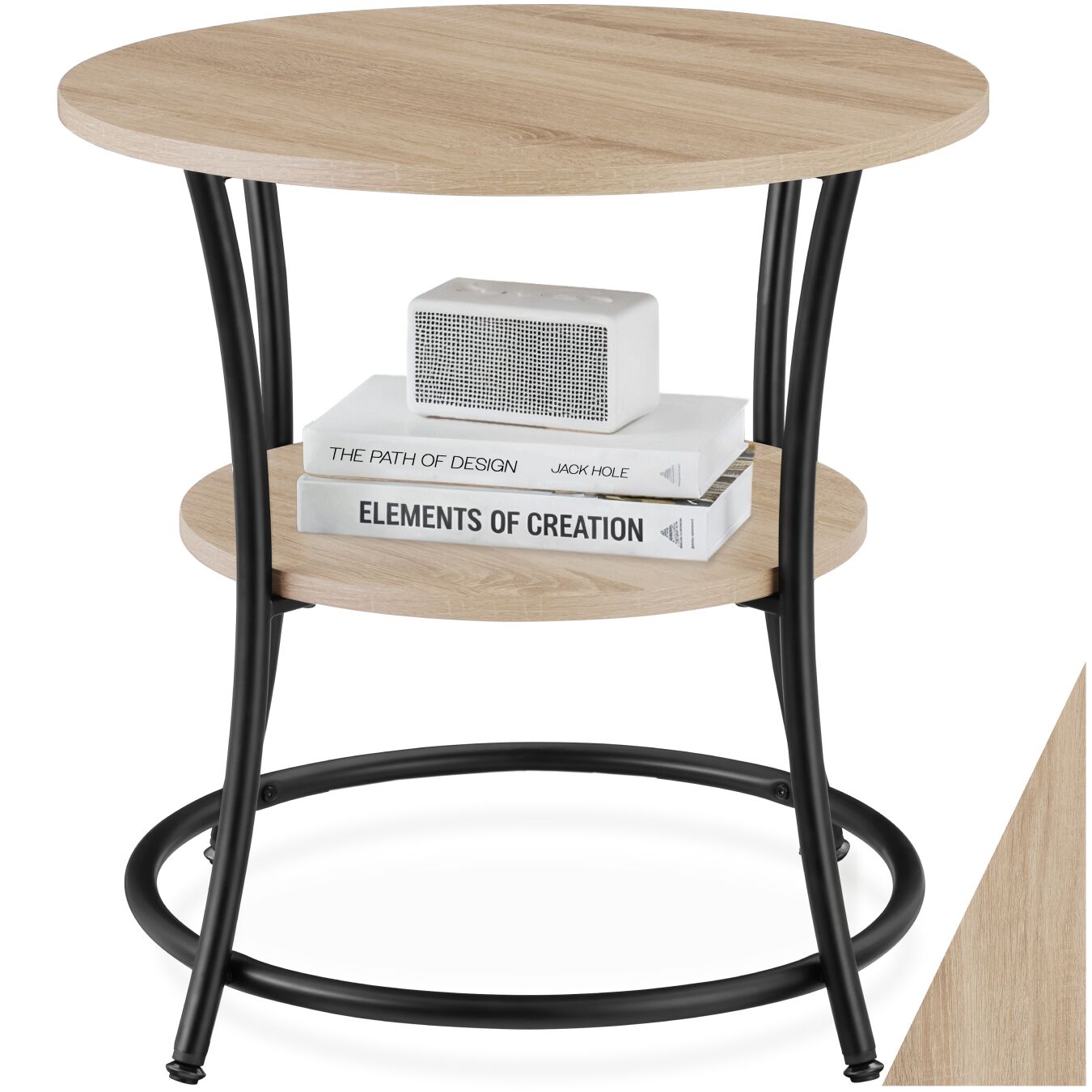 Bedside Table Saint Louis - industrial style, round, with 2 shelves, 55 x 56 cm - industrial wood light, oak Sonoma