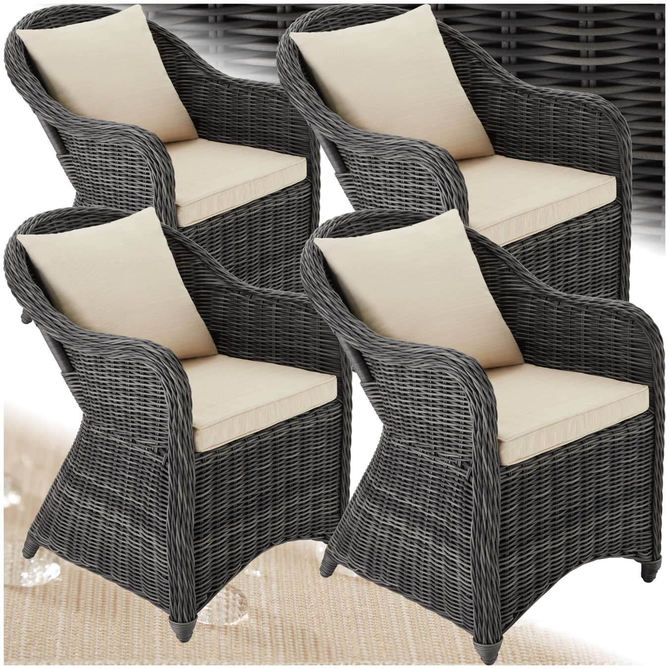 Gartenstuhl Polyrattan 4er Set Braun Korbsessel Gartenmöbel Korb Sessel Kissen