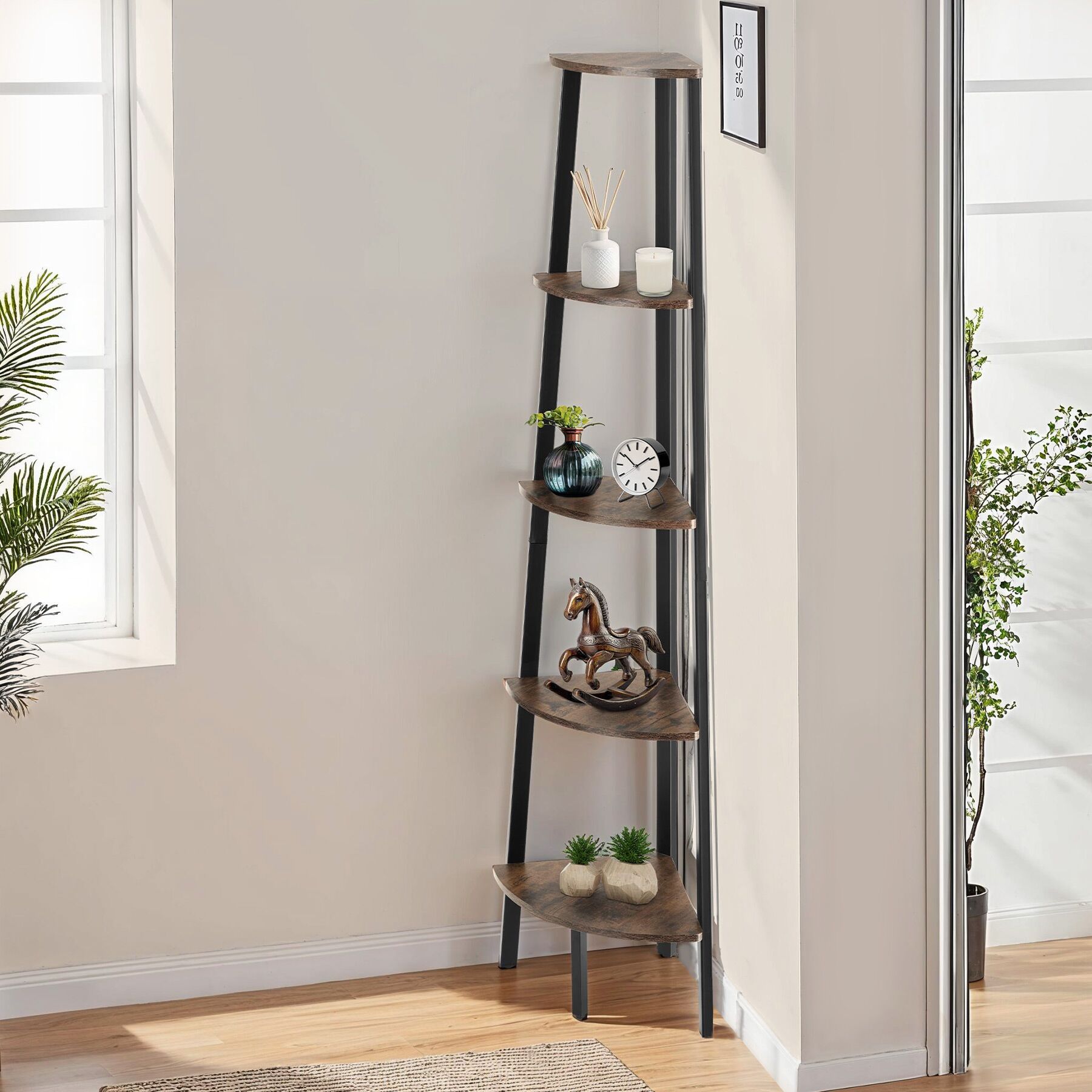 Scaffali angolo Portland stile industriale 5 ripiani libreria alta legno metallo - Foto 13 di 25