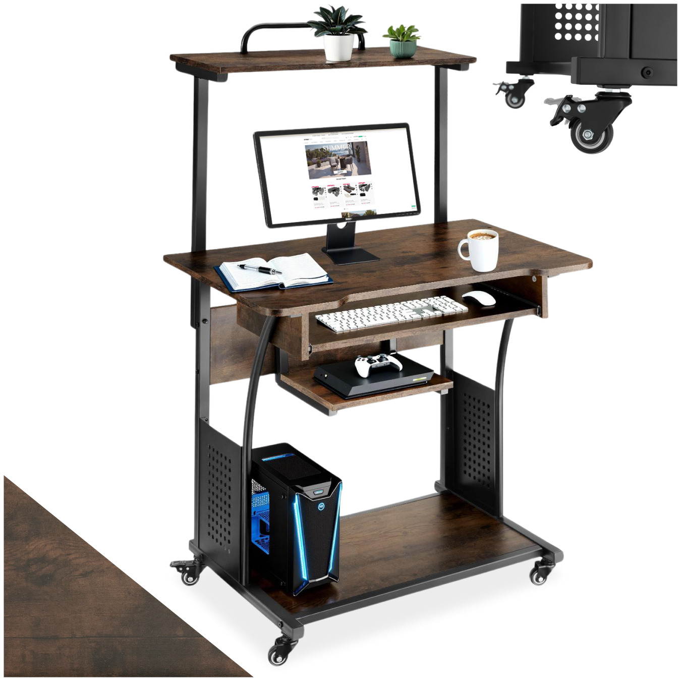 Schreibtisch Computertisch Bürotisch PC Tisch mit Rollen Holz Metall Industrie