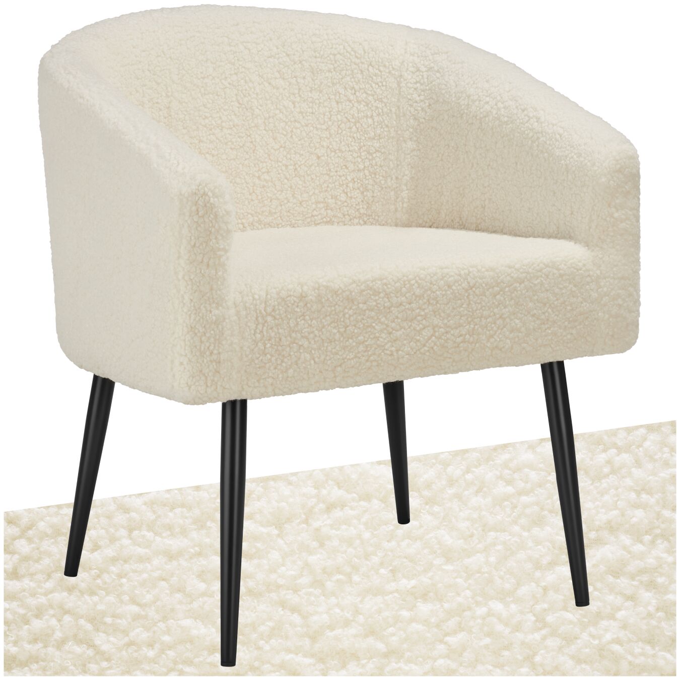 Armchair Mysig - padded, bouclé cover, continuous arm and backrest - cream